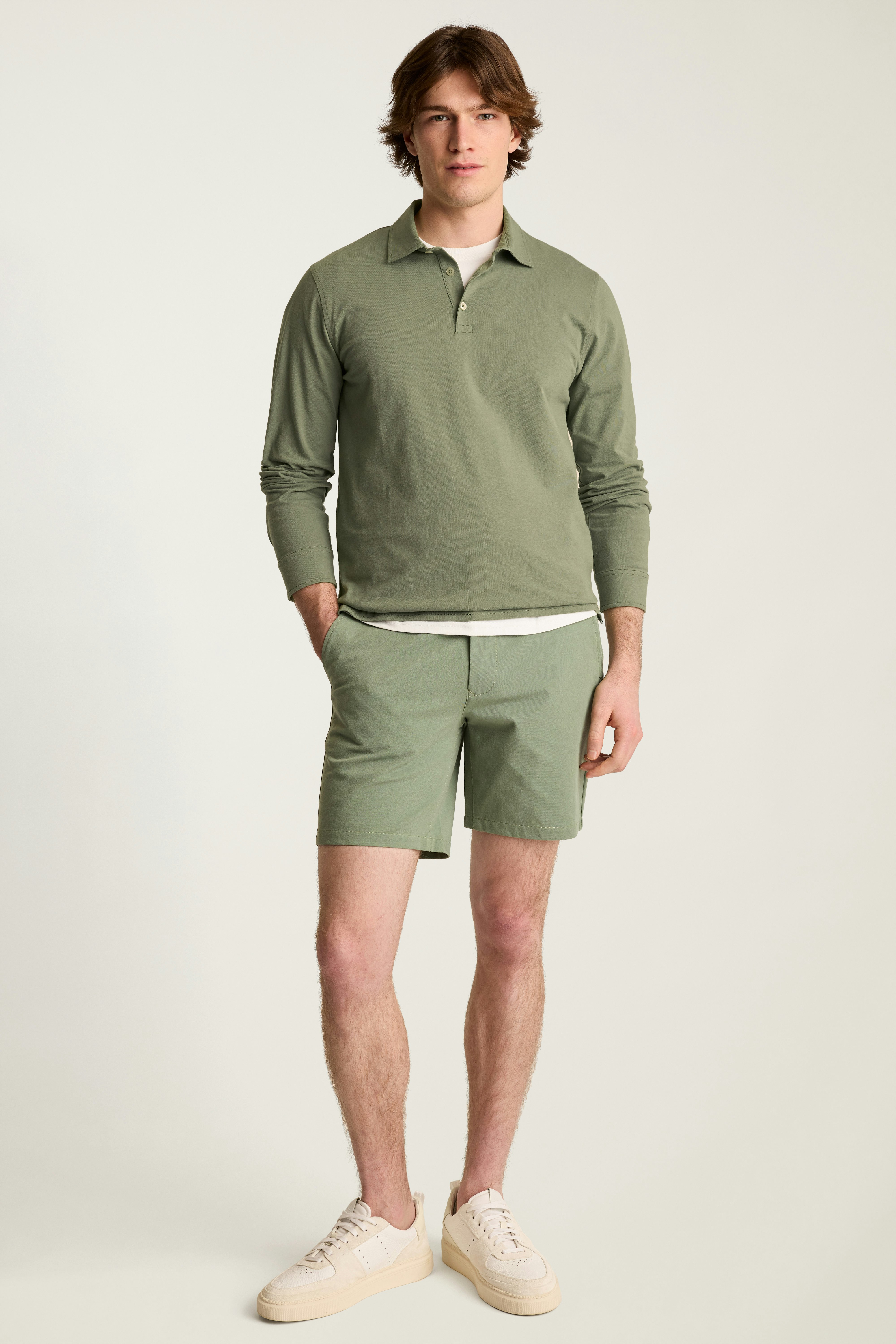 Organic Cotton Long Sleeve Polo fatigue green