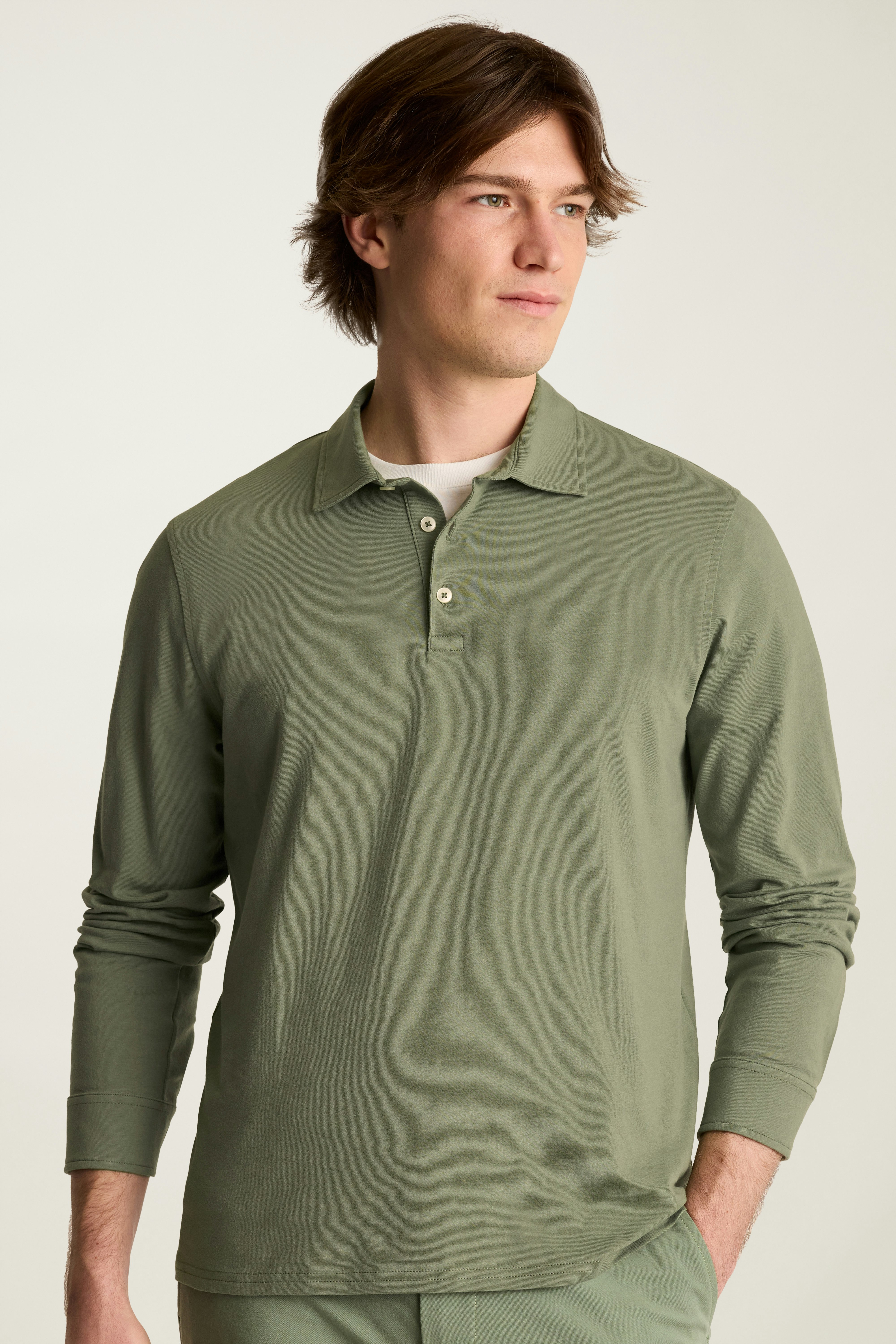 Organic Cotton Long Sleeve Polo fatigue green