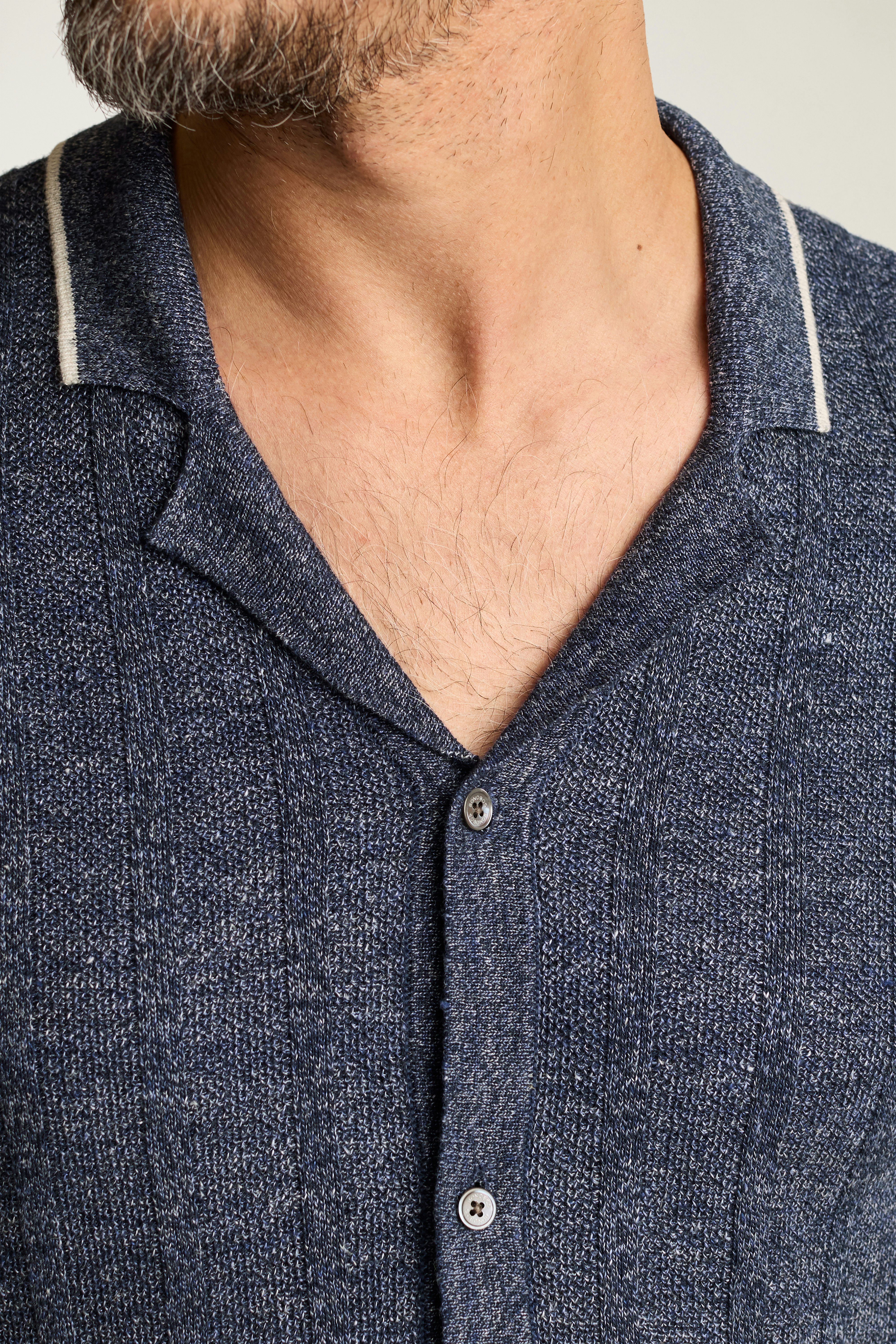 Hudson Cabana Sweater Polo navy blue linen stripe