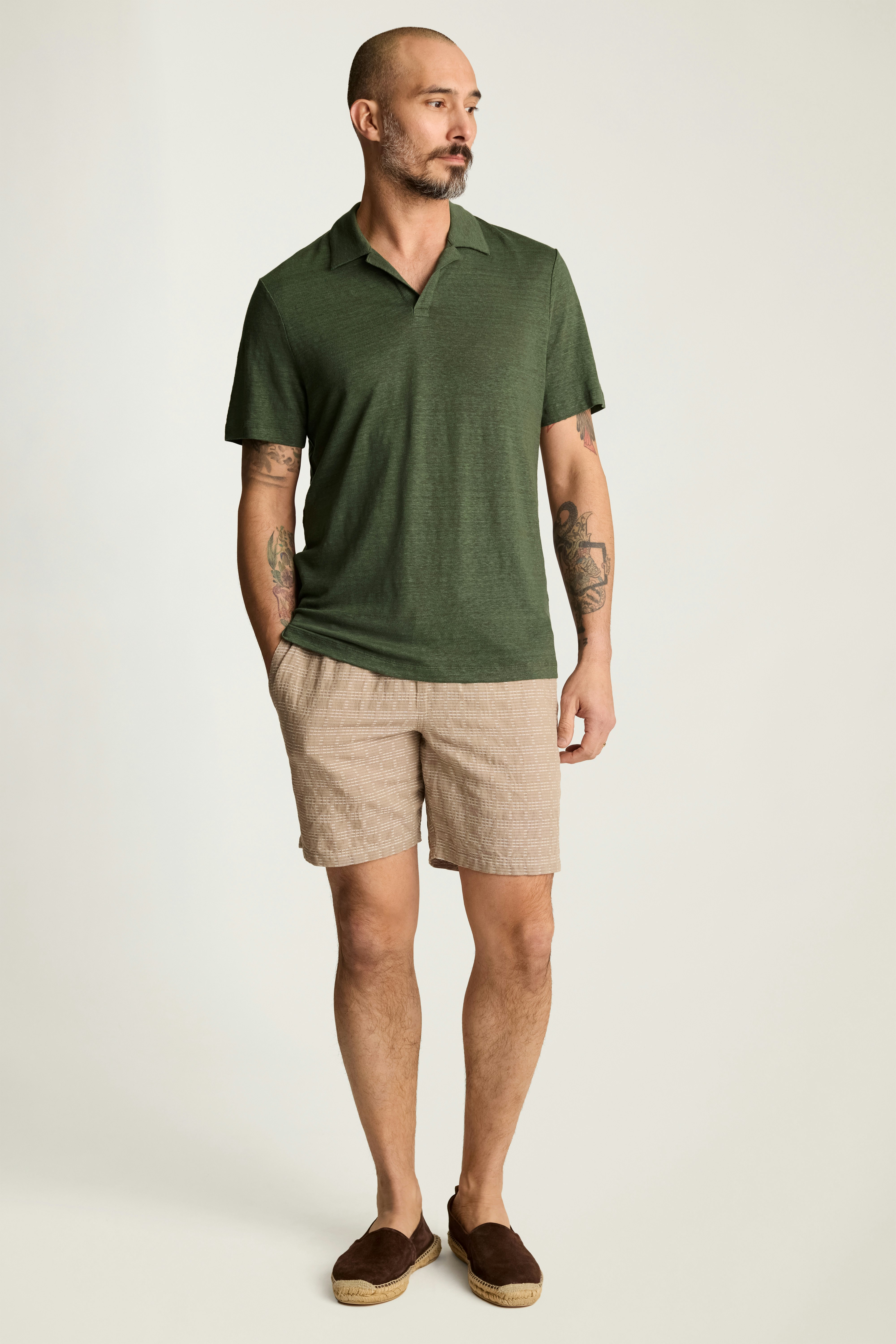 Linen Polo dark green