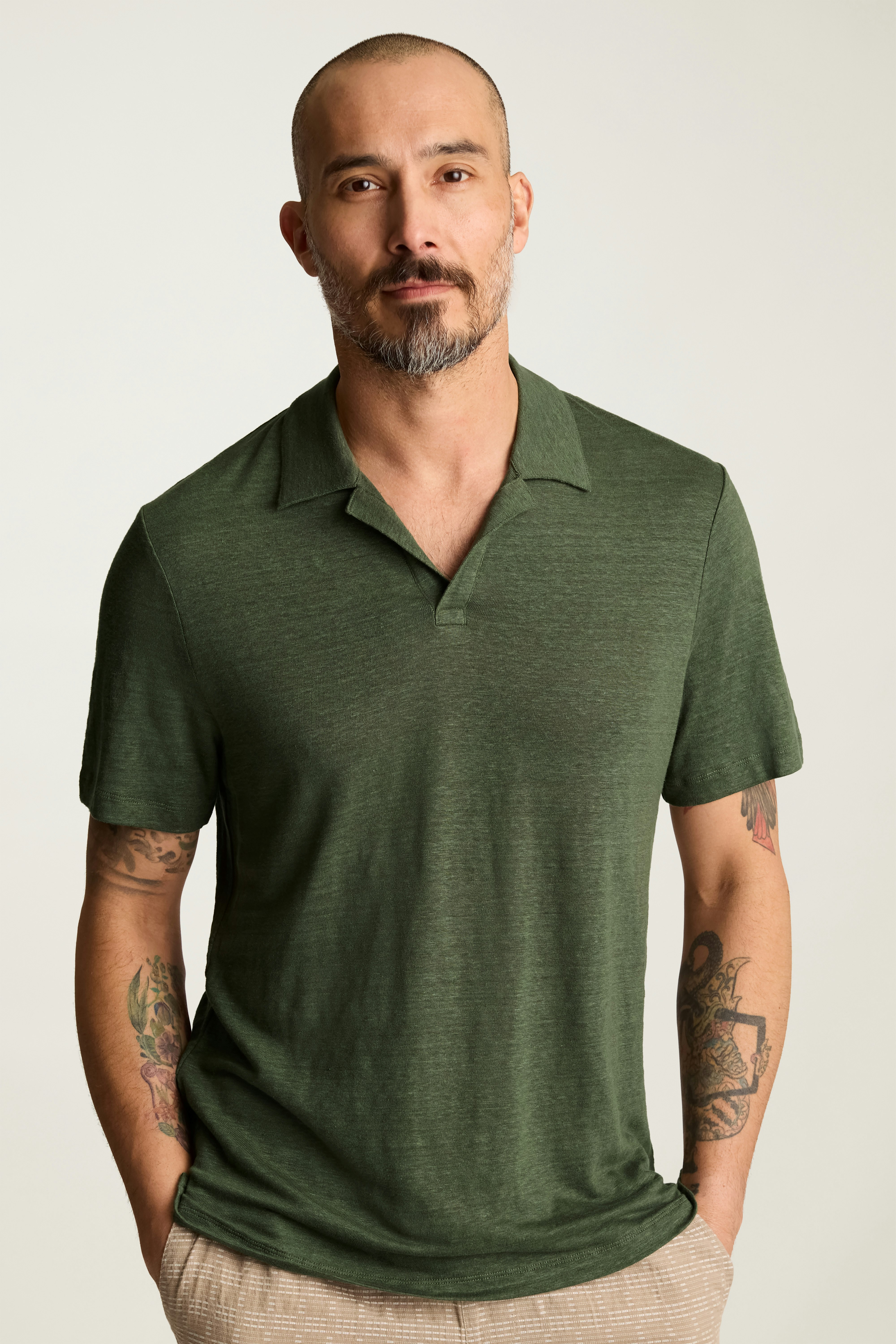 Linen Polo dark green
