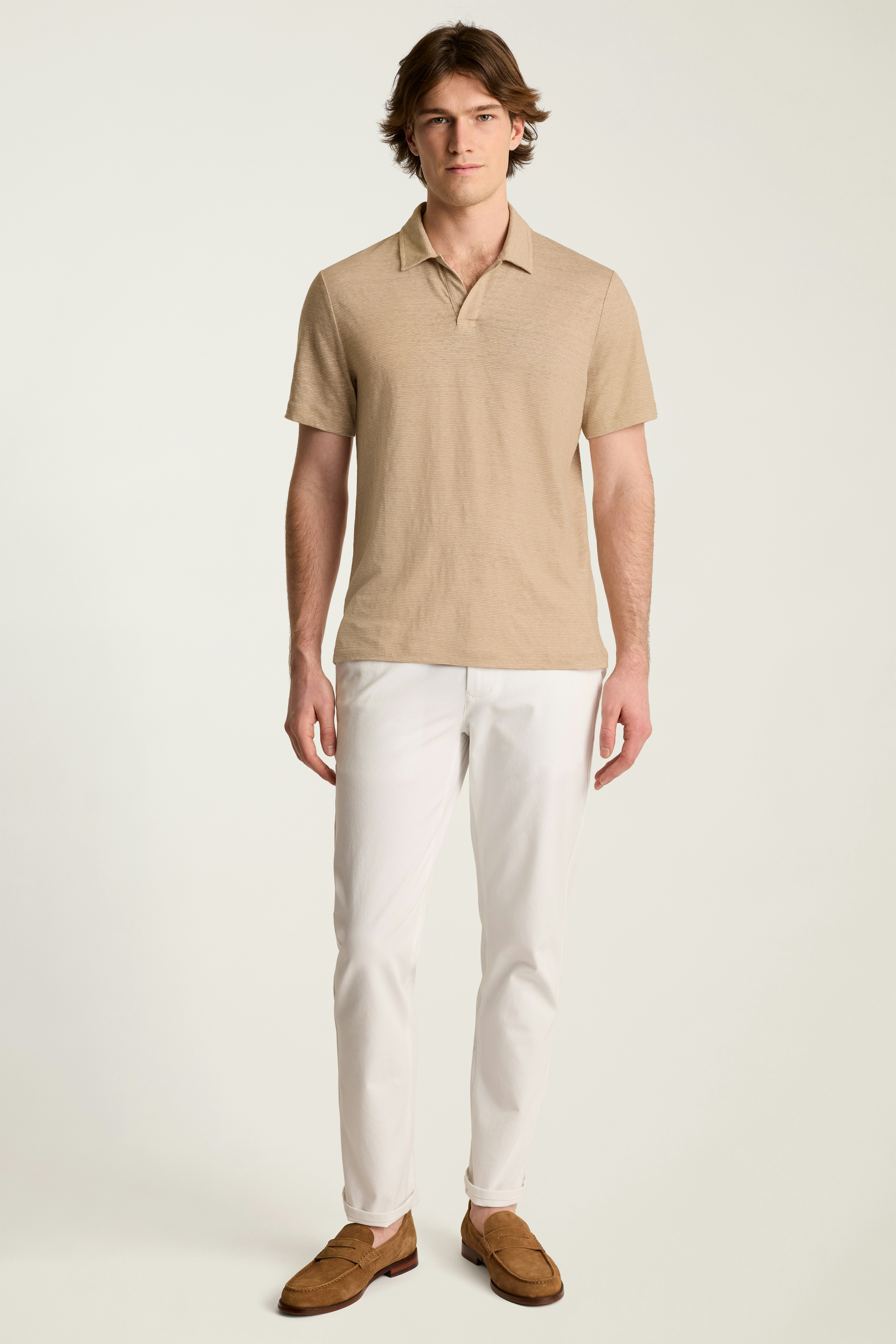Linen Polo tan stripe