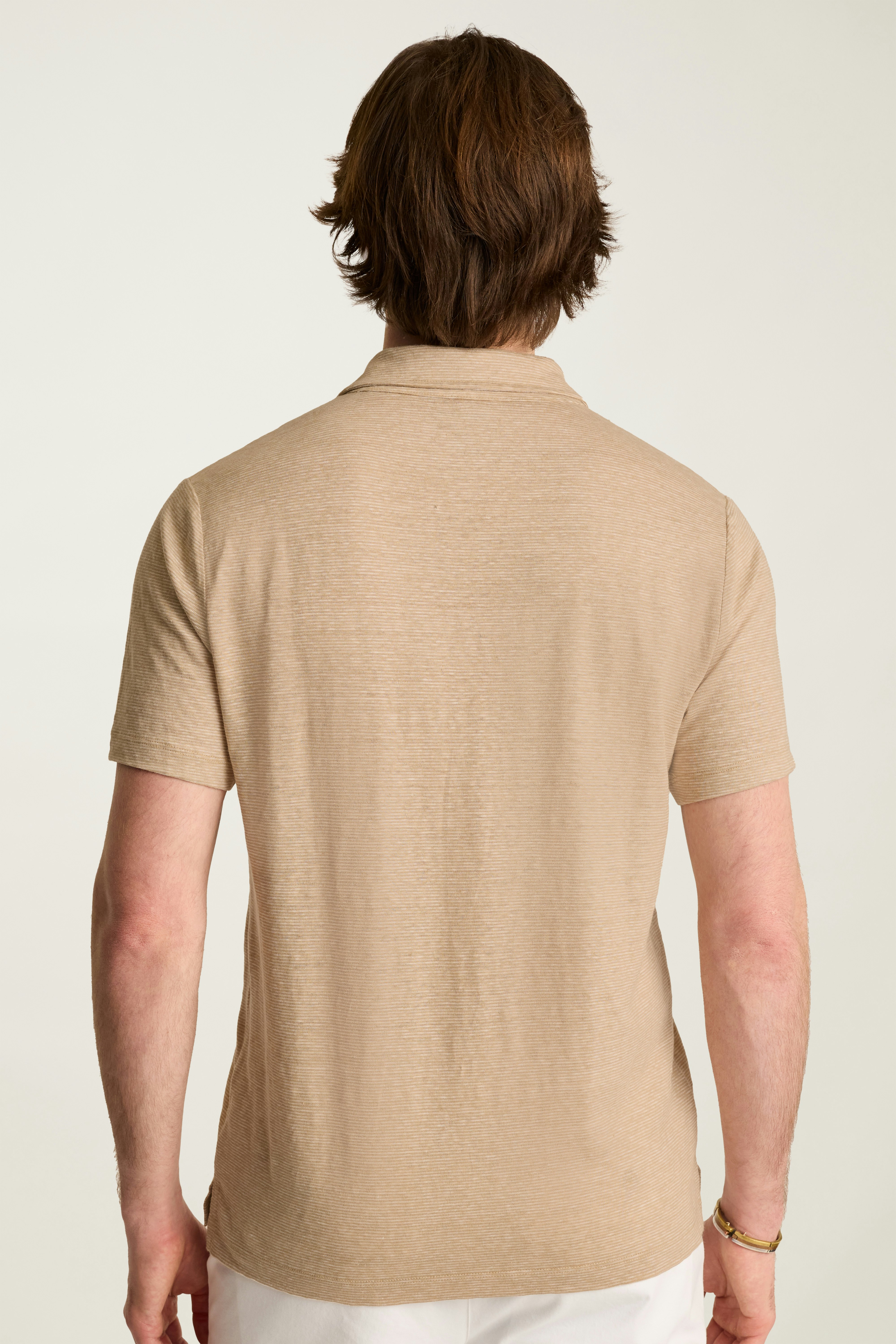 Linen Polo tan stripe 4 Linen Polo tan stripe