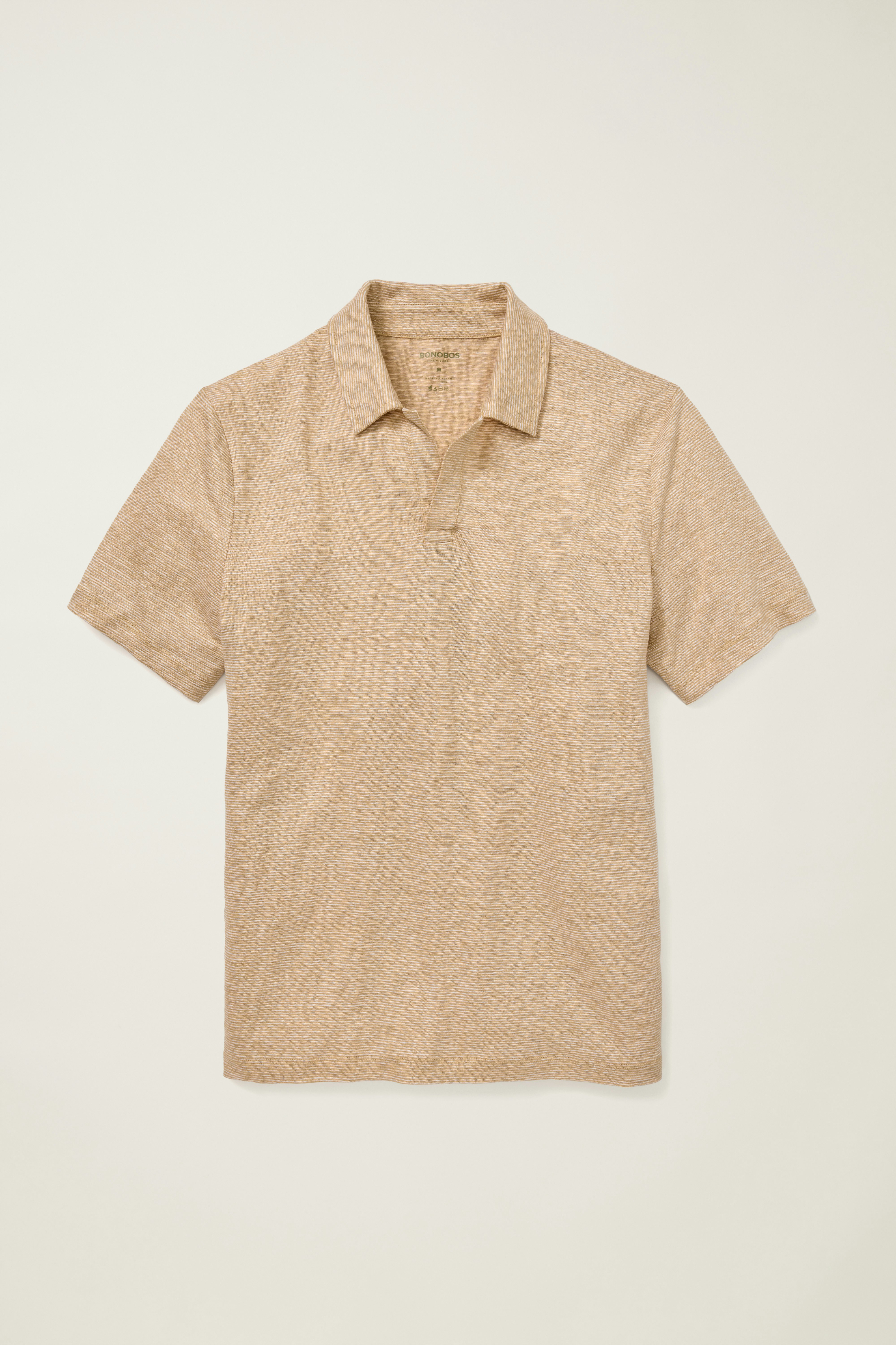 Linen Polo tan stripe 5 Linen Polo tan stripe