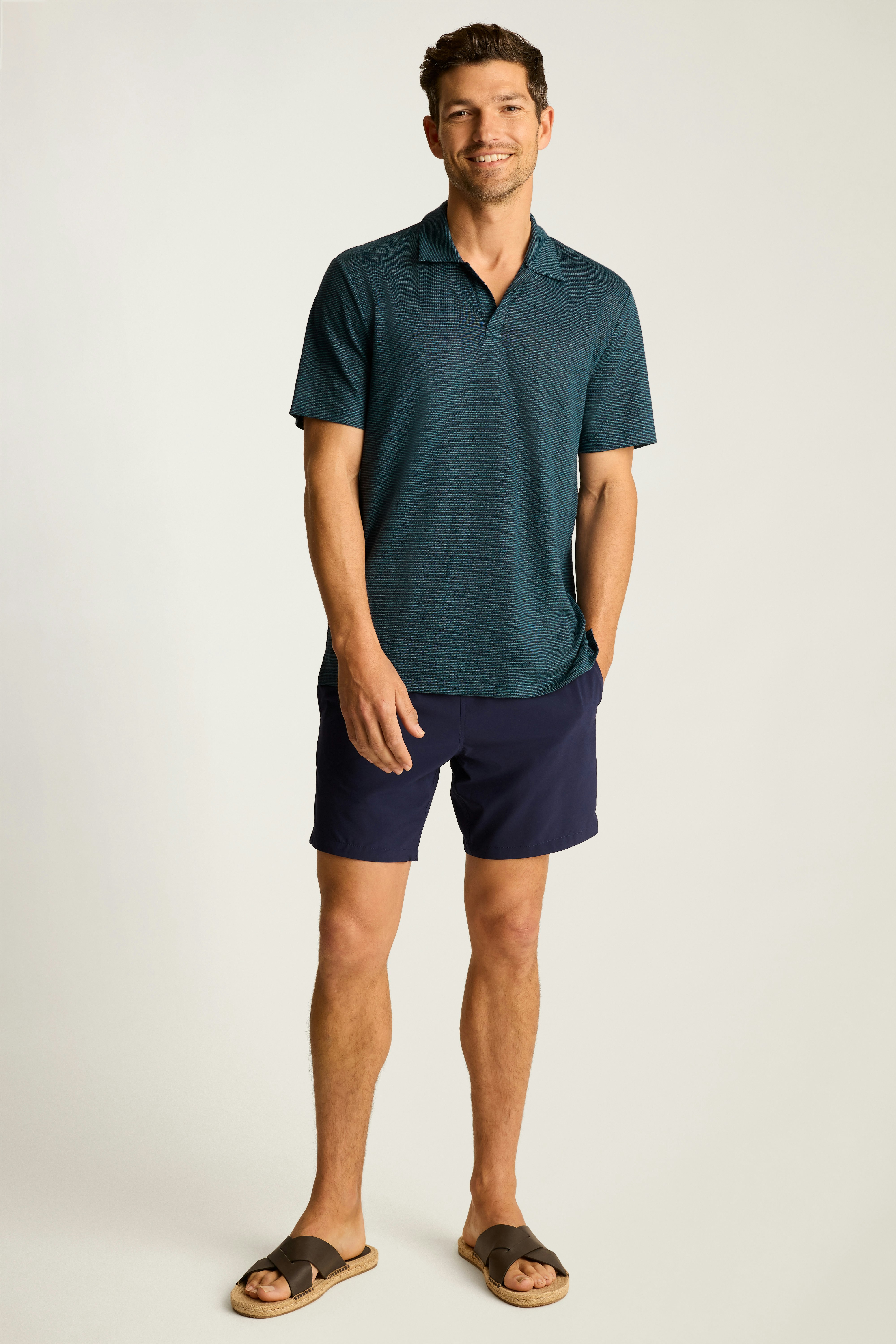 Linen Polo dark sea blue stripe