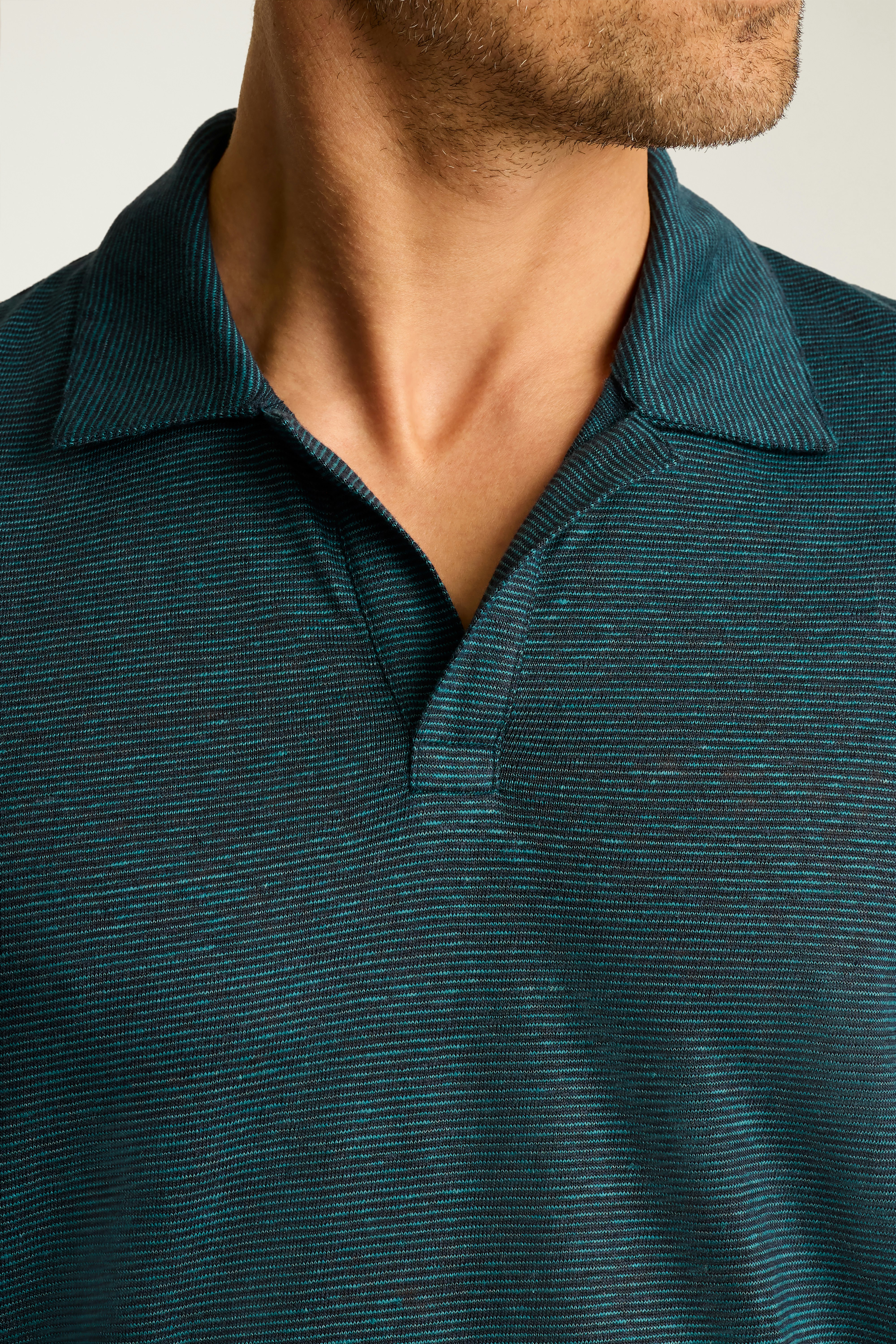 Linen Polo dark sea blue stripe