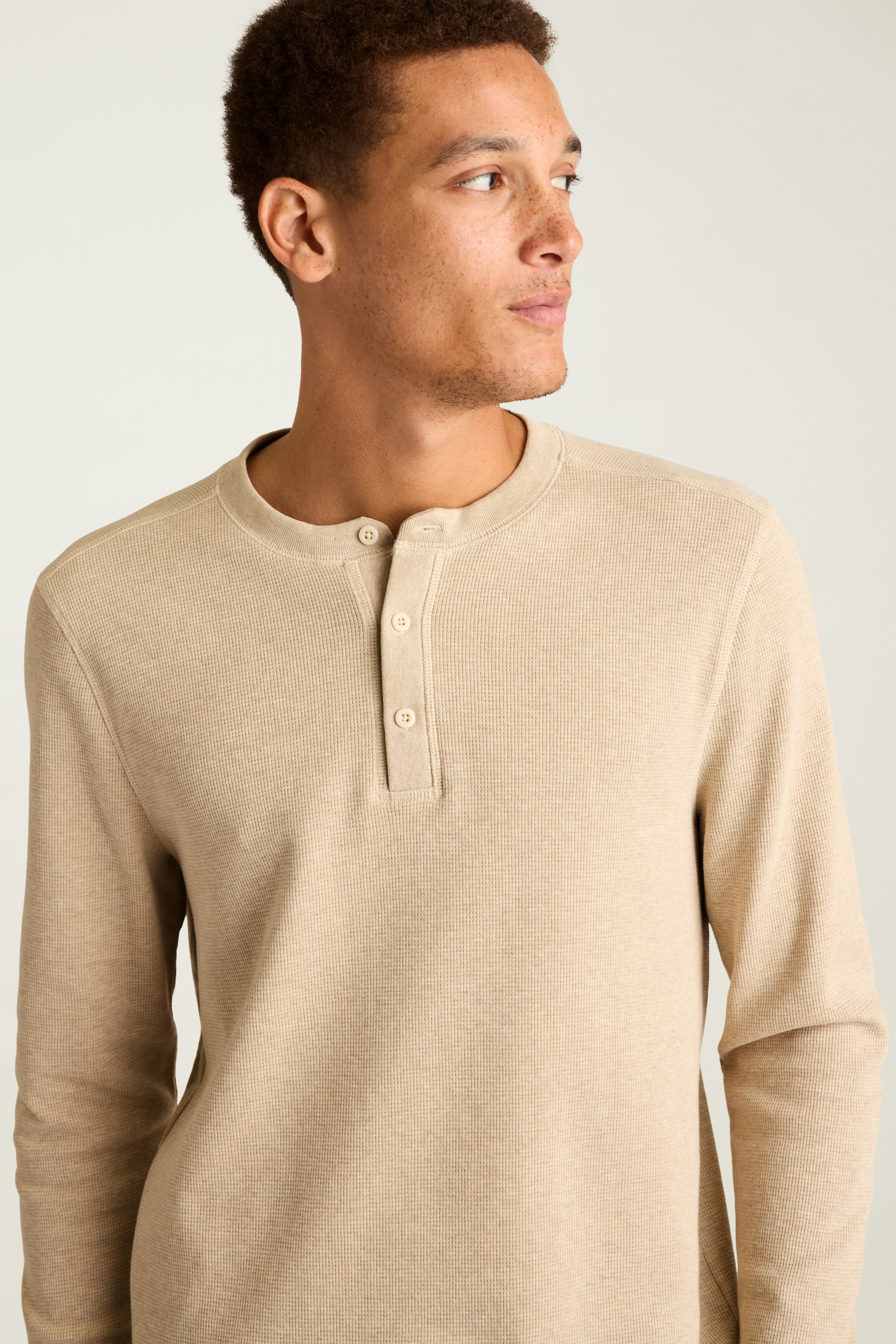Waffle Henley oatmeal heather