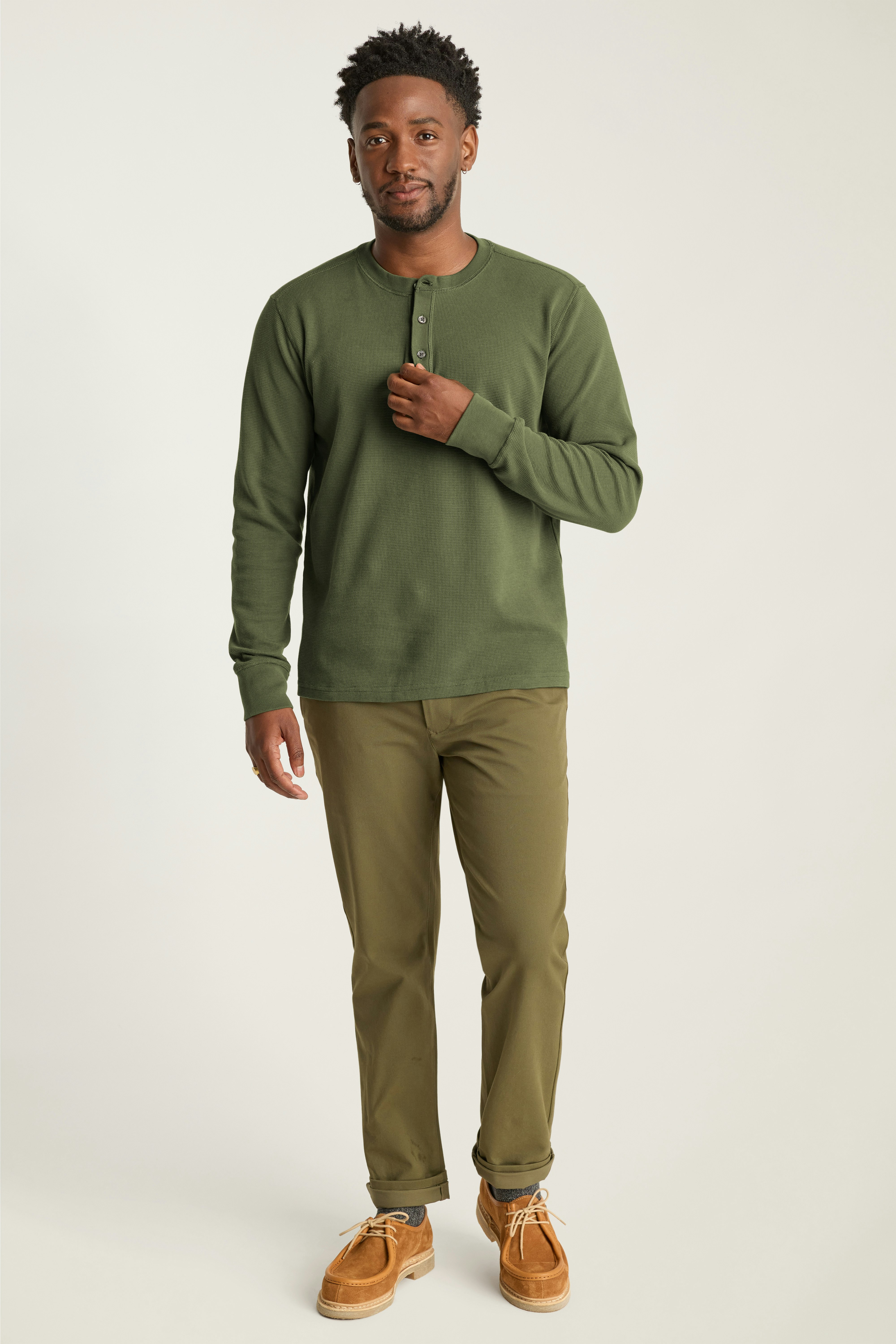 Waffle Henley olive green