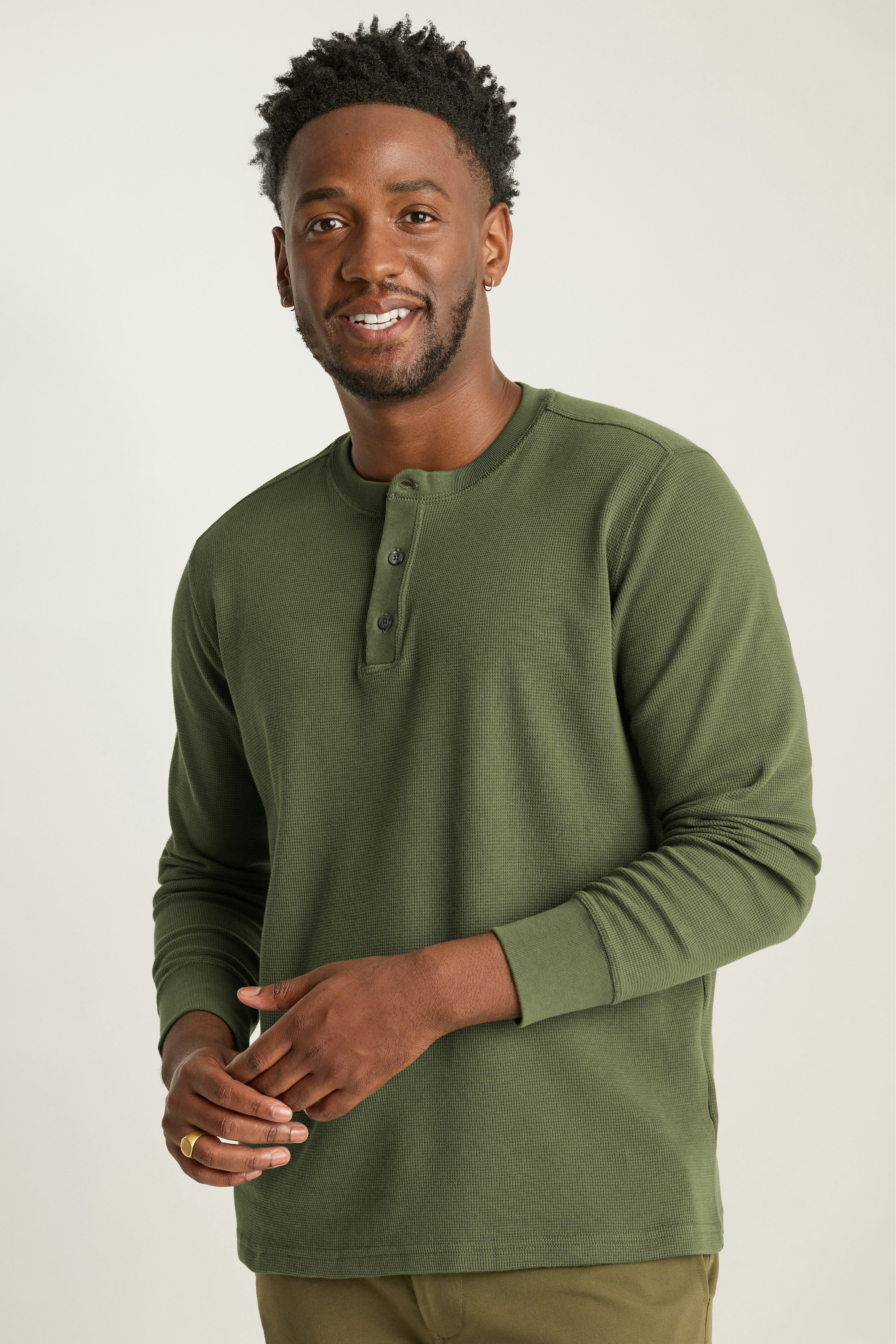 Waffle Henley olive green