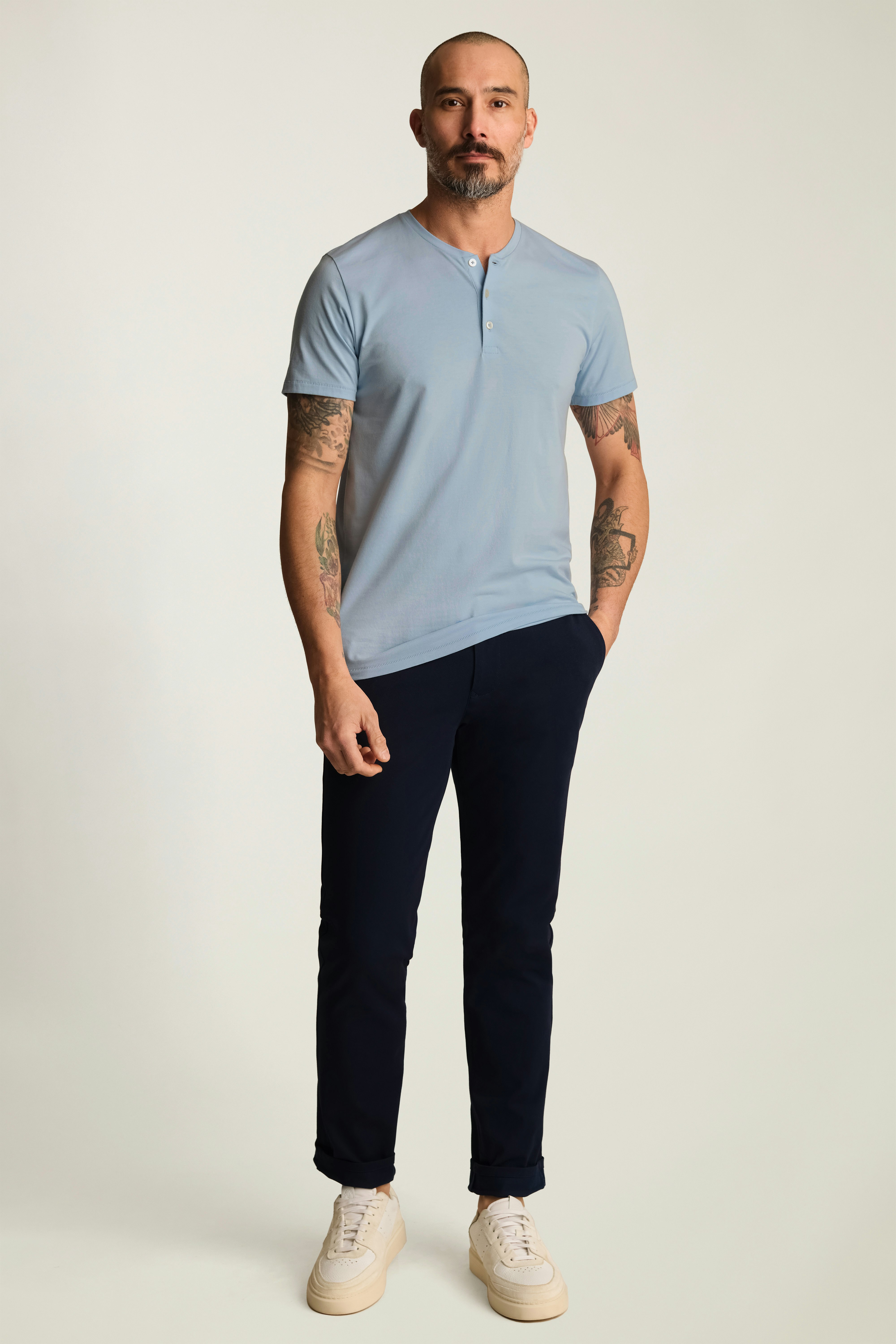Pima Performance Short Sleeve Henley light blue