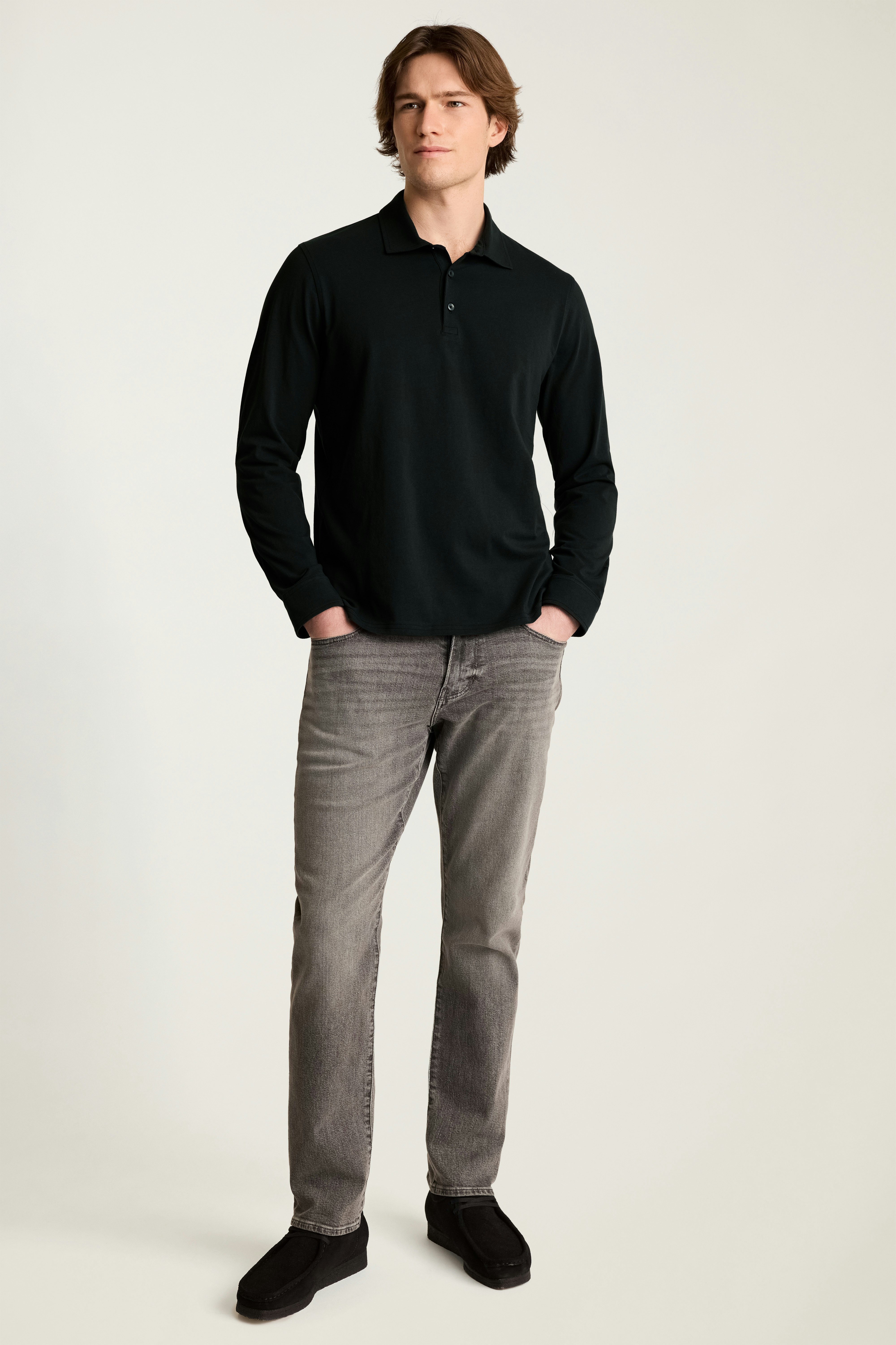 Organic Cotton Long Sleeve Polo black
