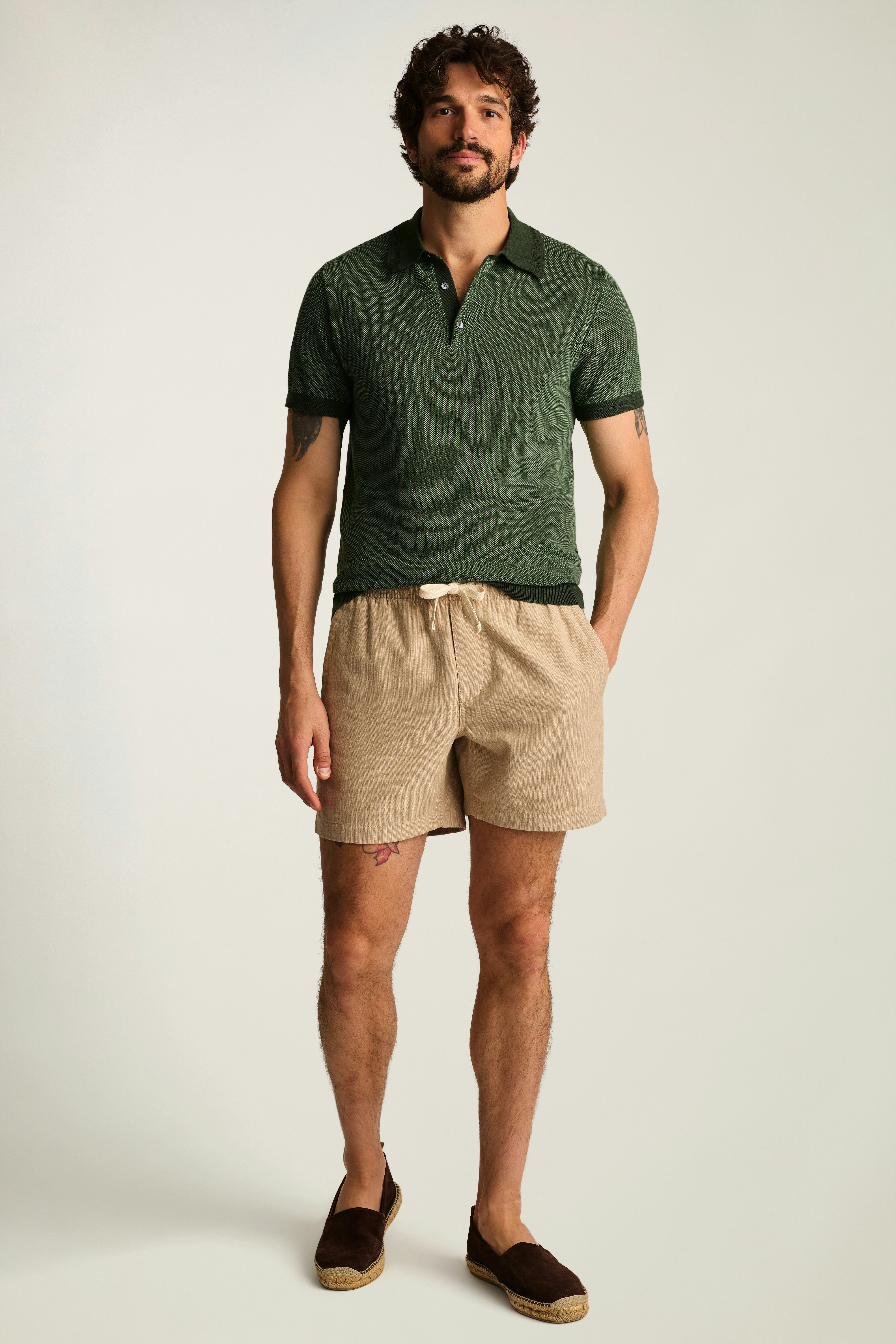 Hudson Sweater Polo green two tone cotton