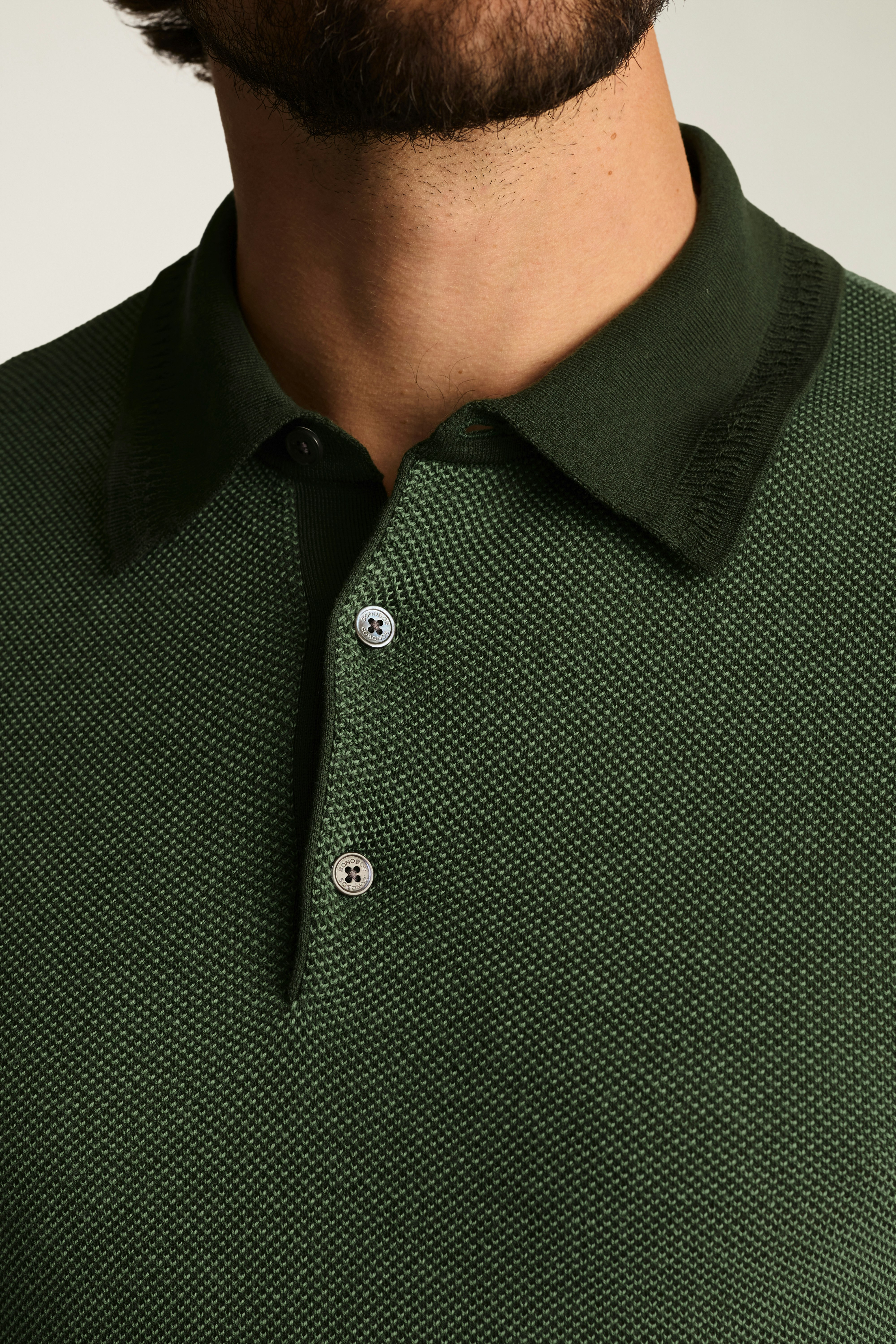 Hudson Sweater Polo green two tone cotton