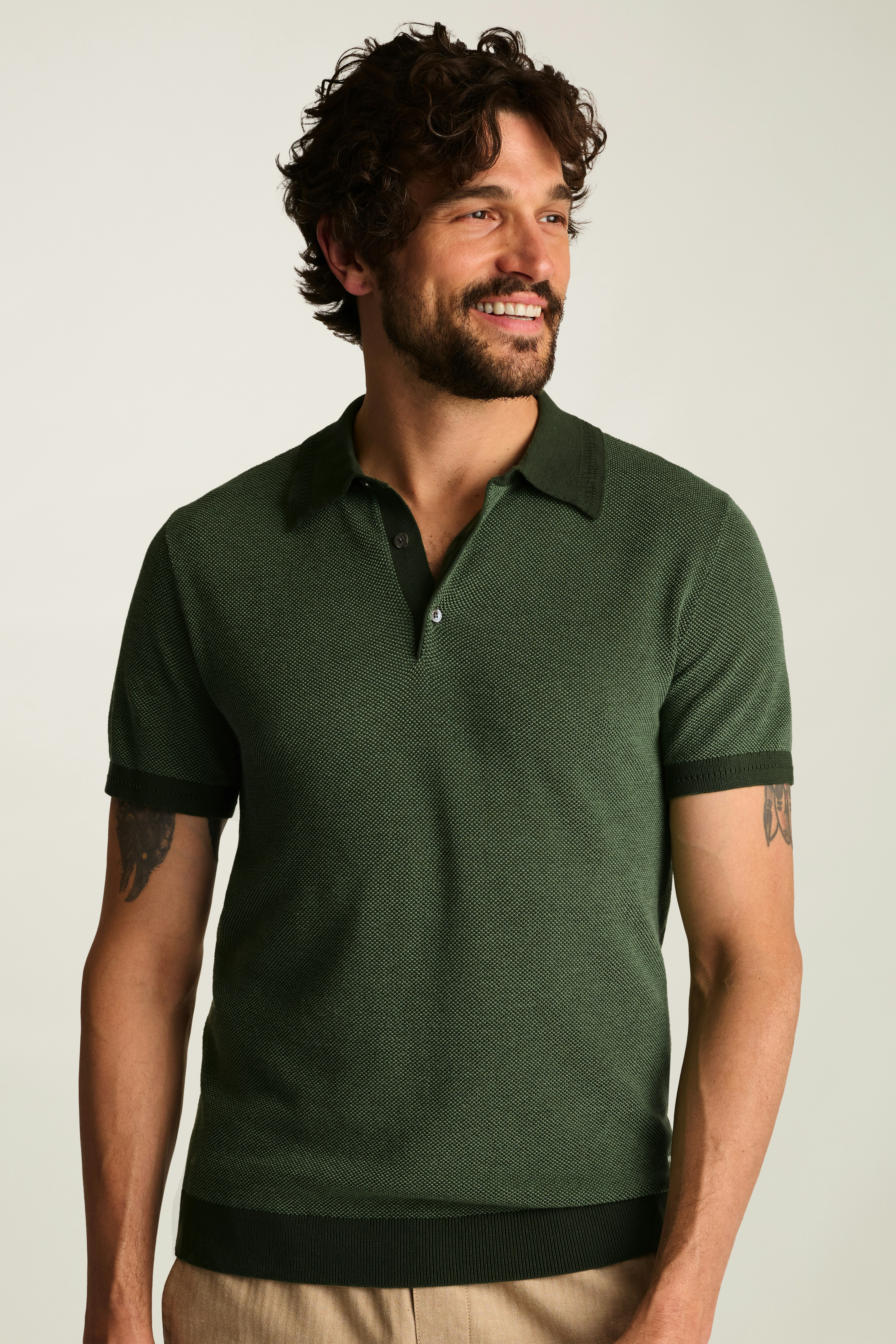 Hudson Sweater Polo green two tone cotton