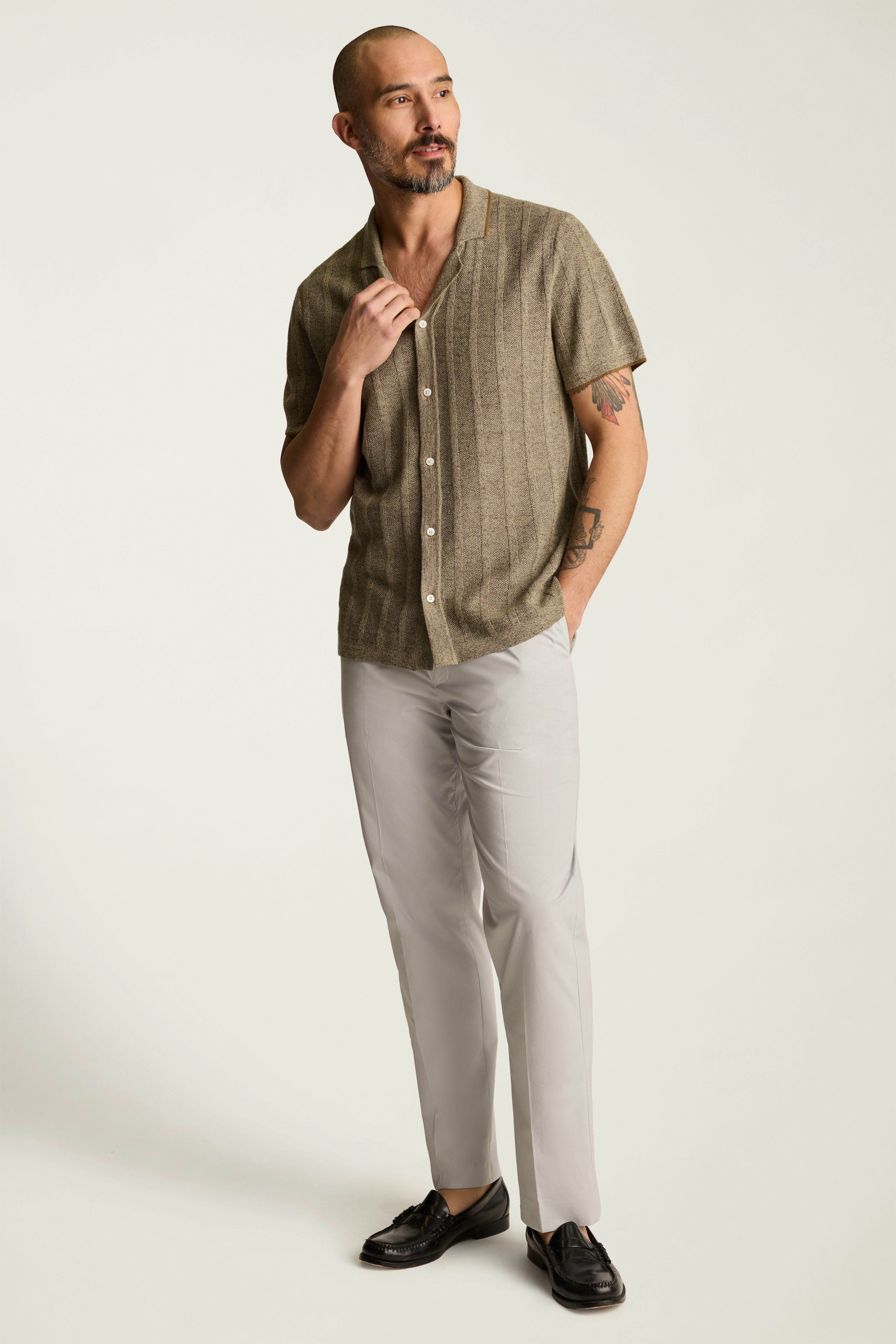 Hudson Cabana Sweater Polo beige linen stripe