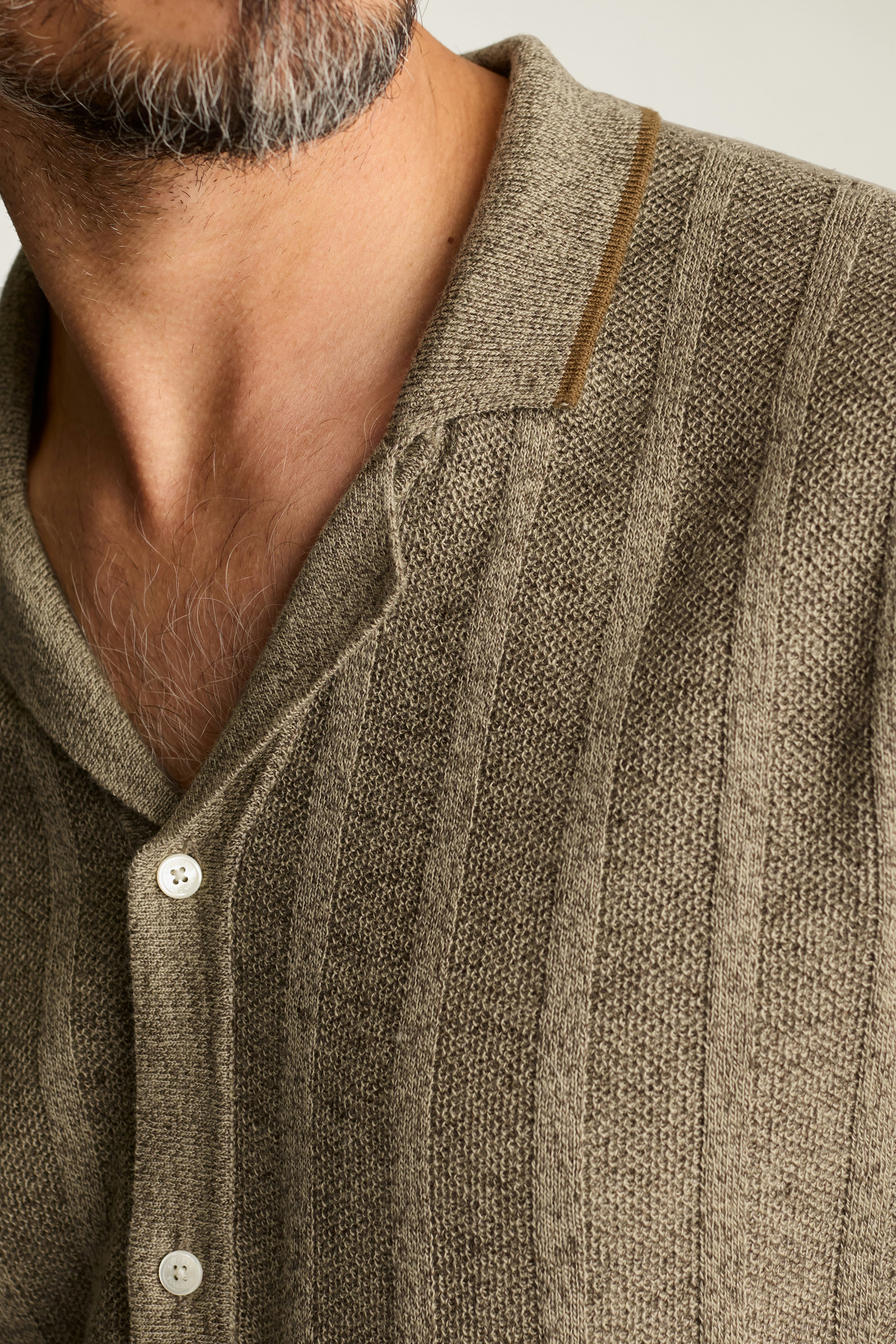 Hudson Cabana Sweater Polo beige linen stripe