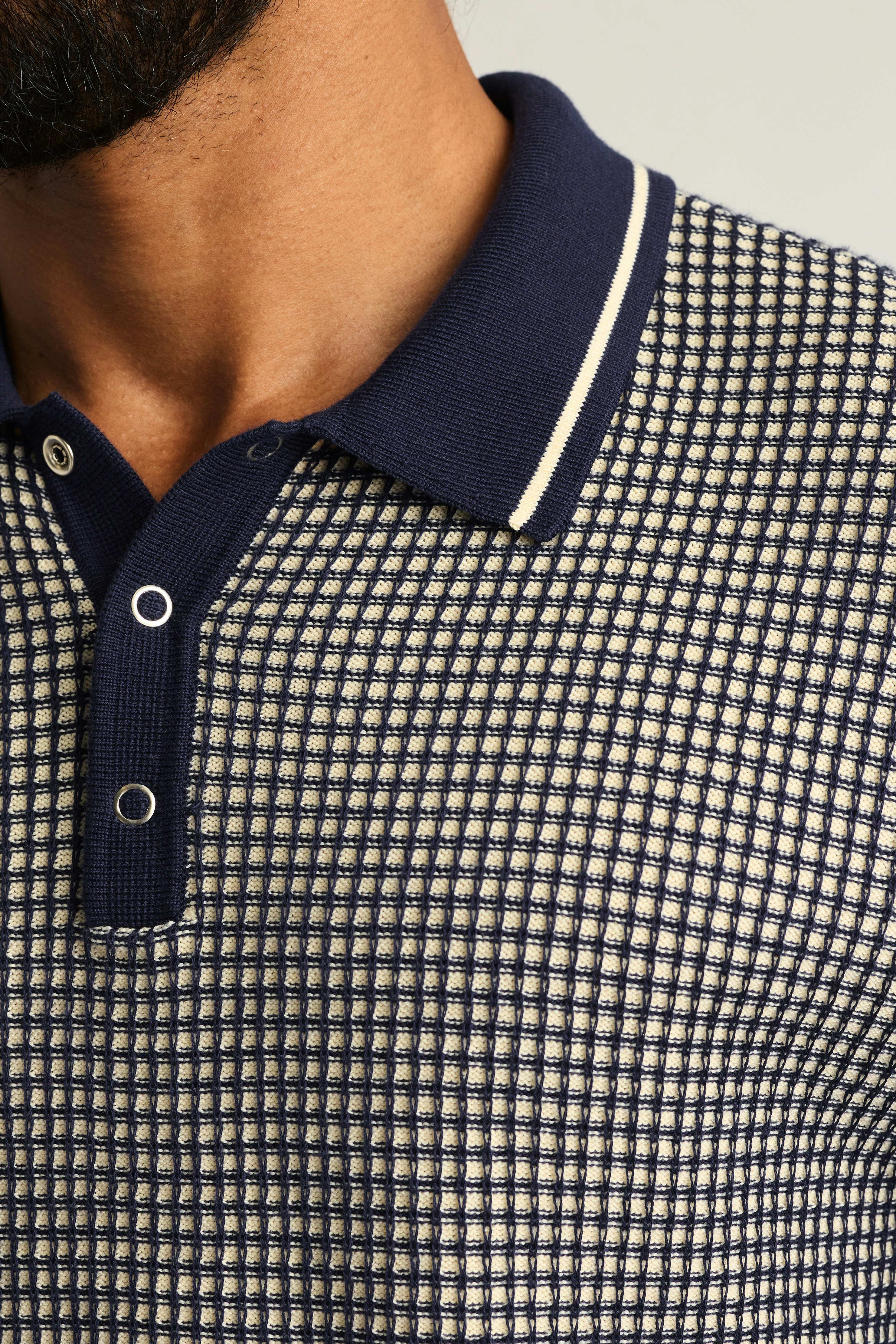 Hudson Sweater Polo navy white grid cotton