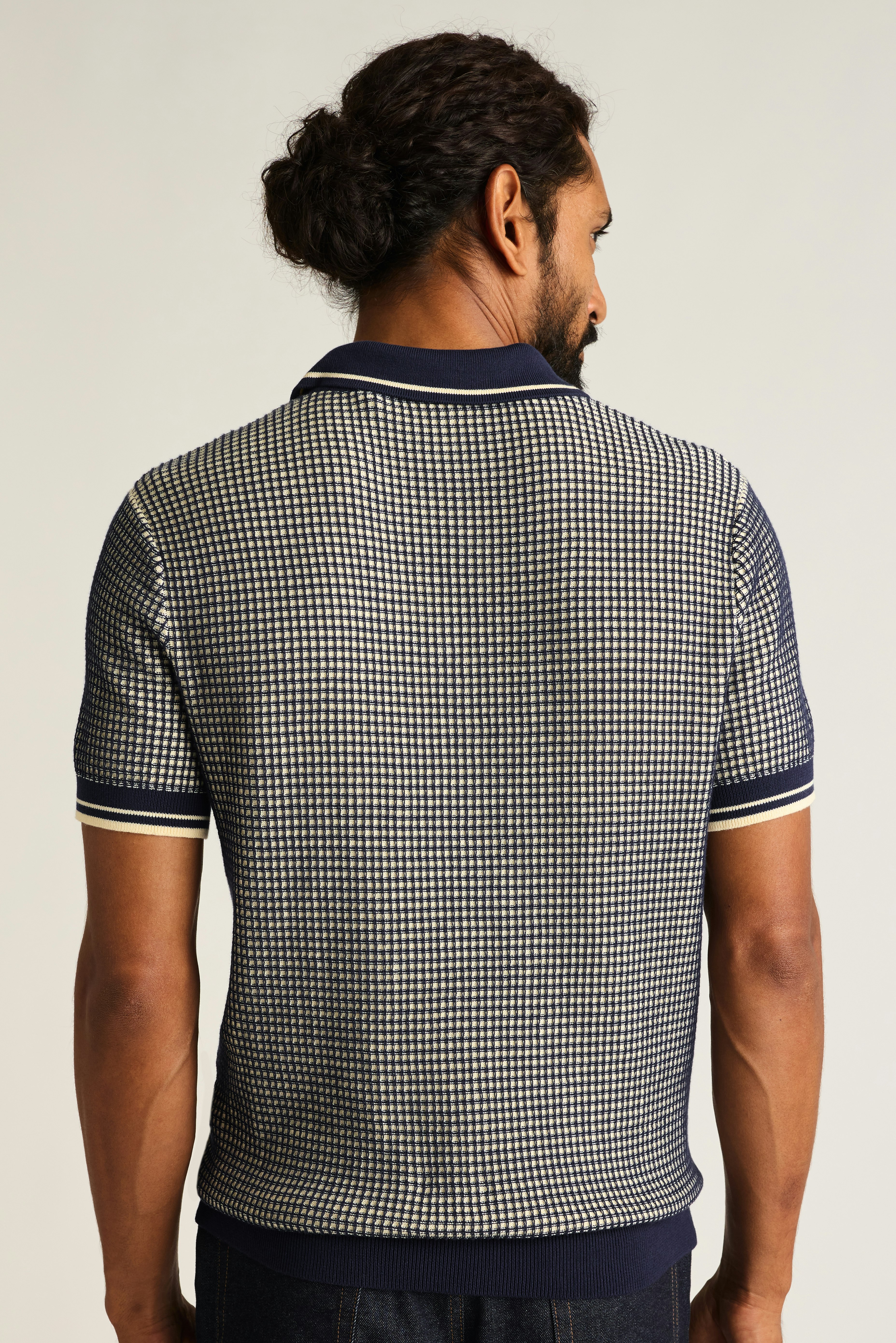 Hudson Sweater Polo navy white grid cotton