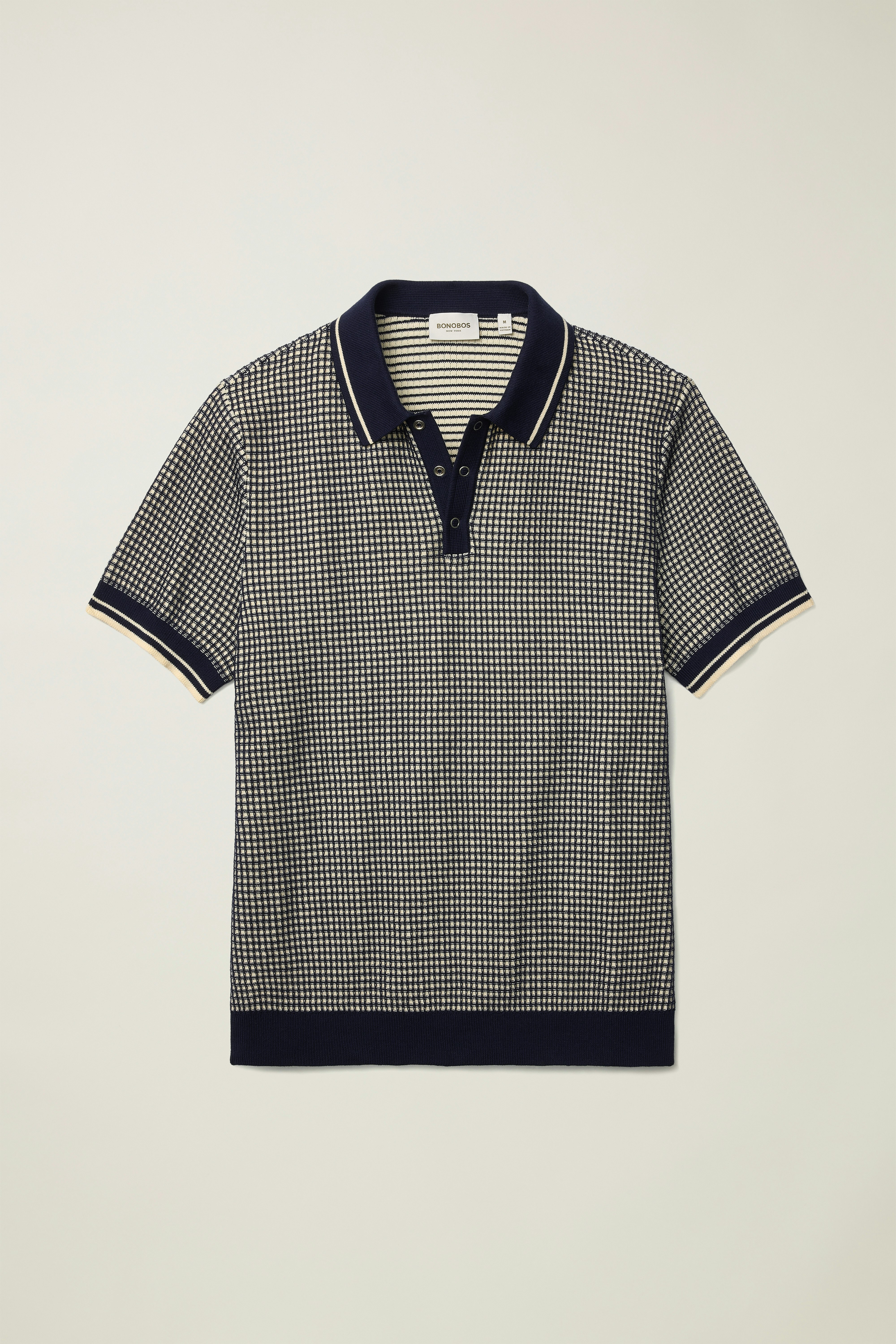 Hudson Sweater Polo navy white grid cotton