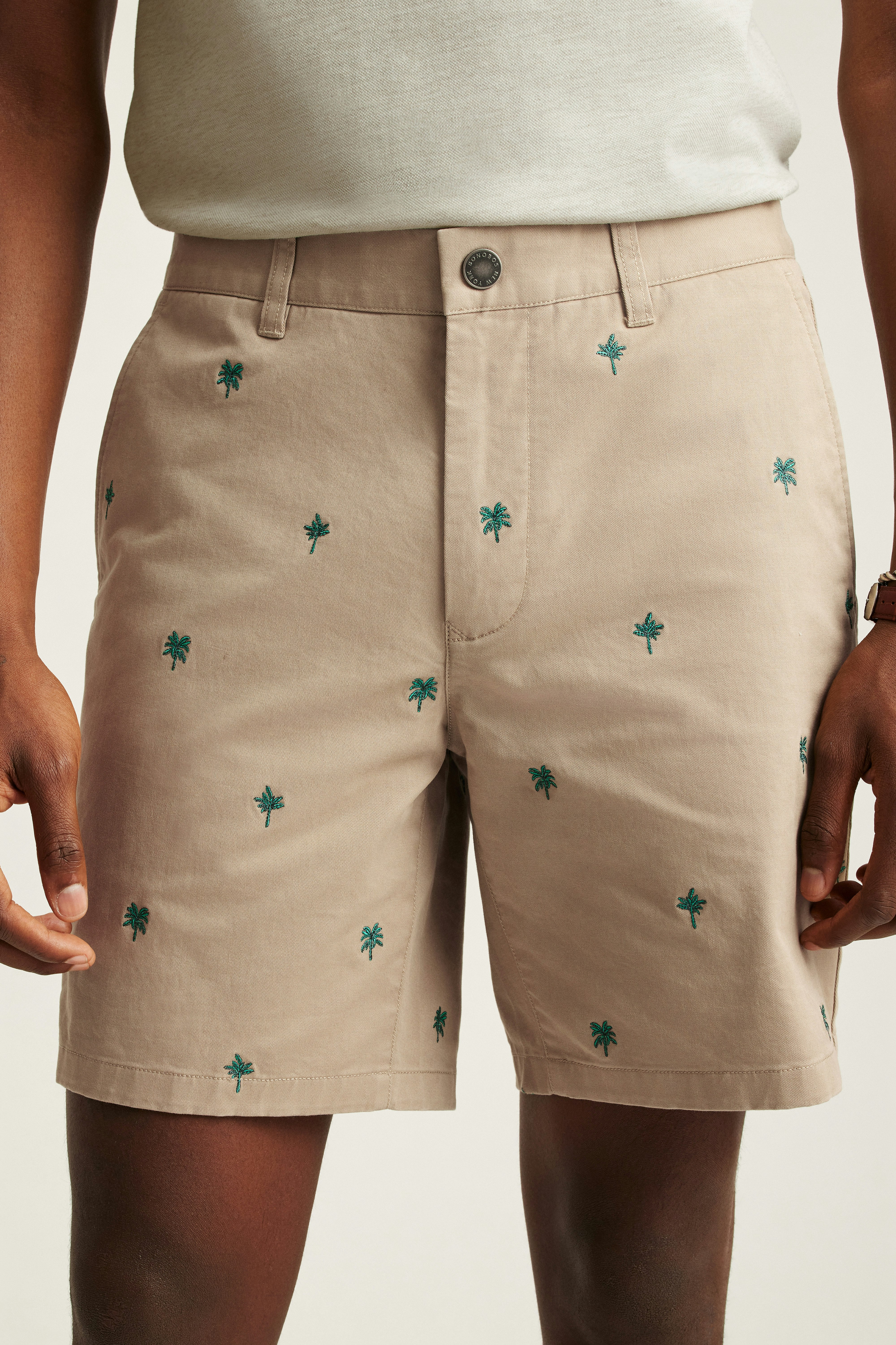 The Embroidered Chino Short khaki palm palooza