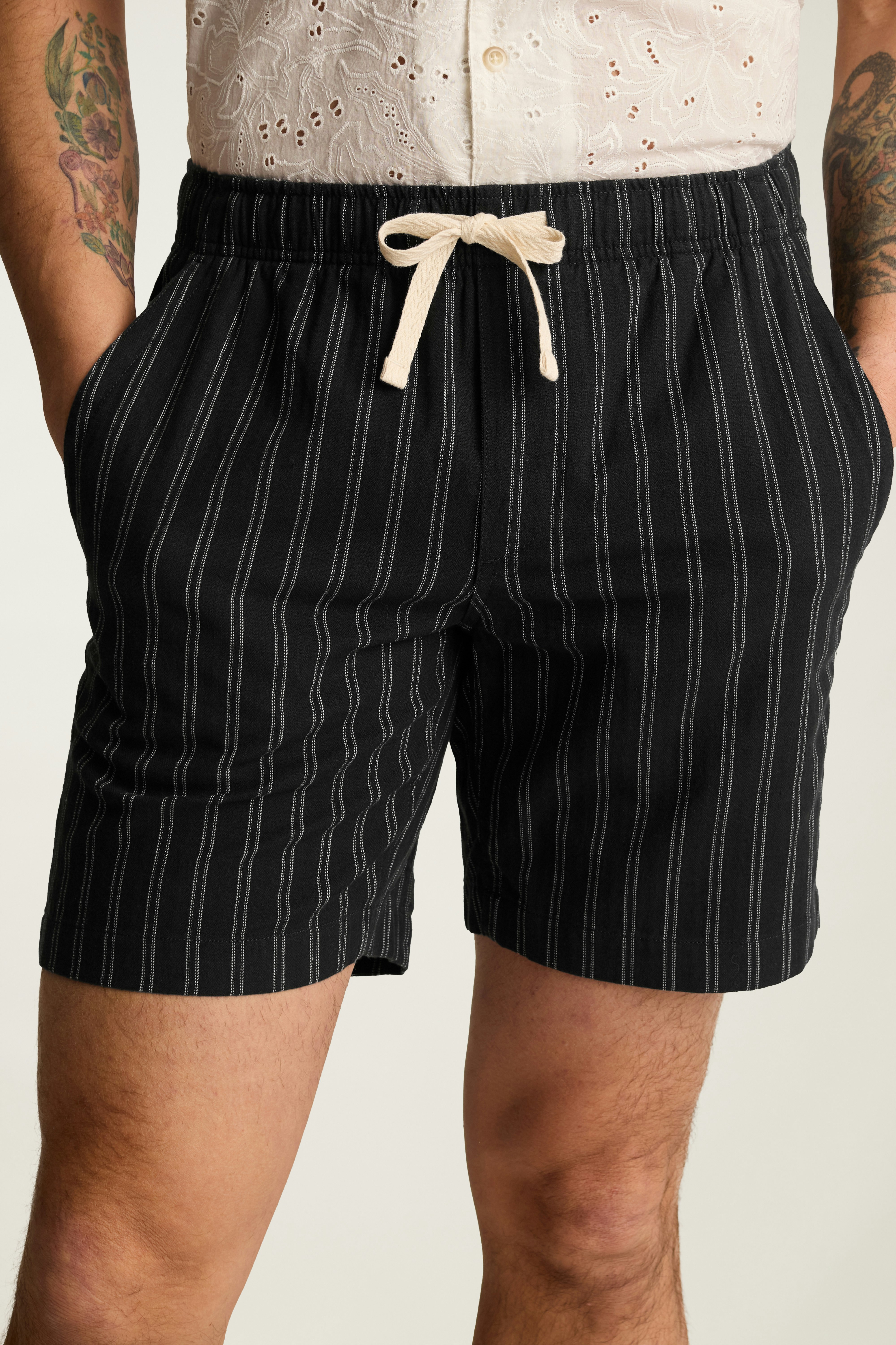Nomad Short black and white linen stripe 3 Nomad Short black and white linen stripe