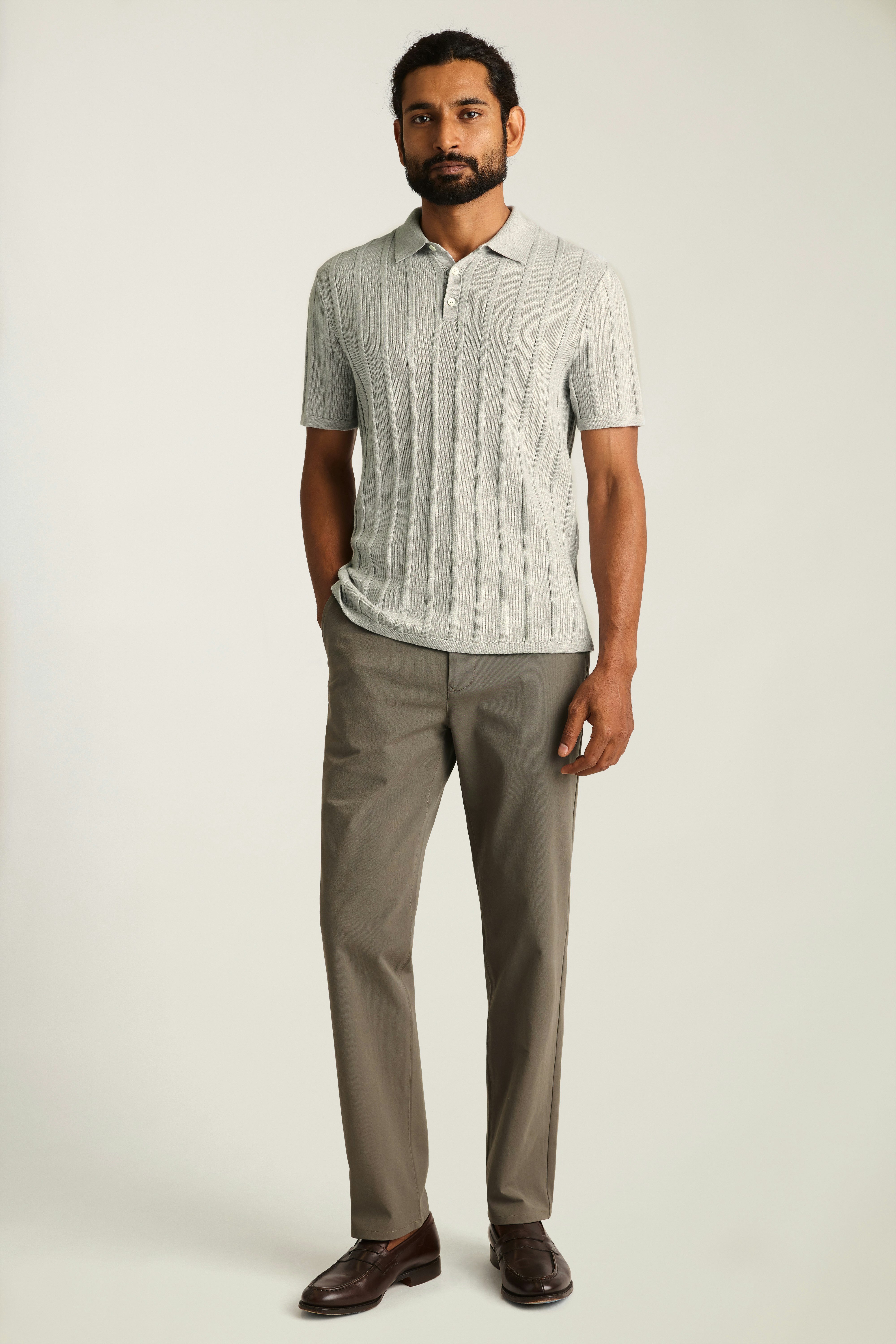 Hudson Sweater Polo silver grey honeycomb cotton