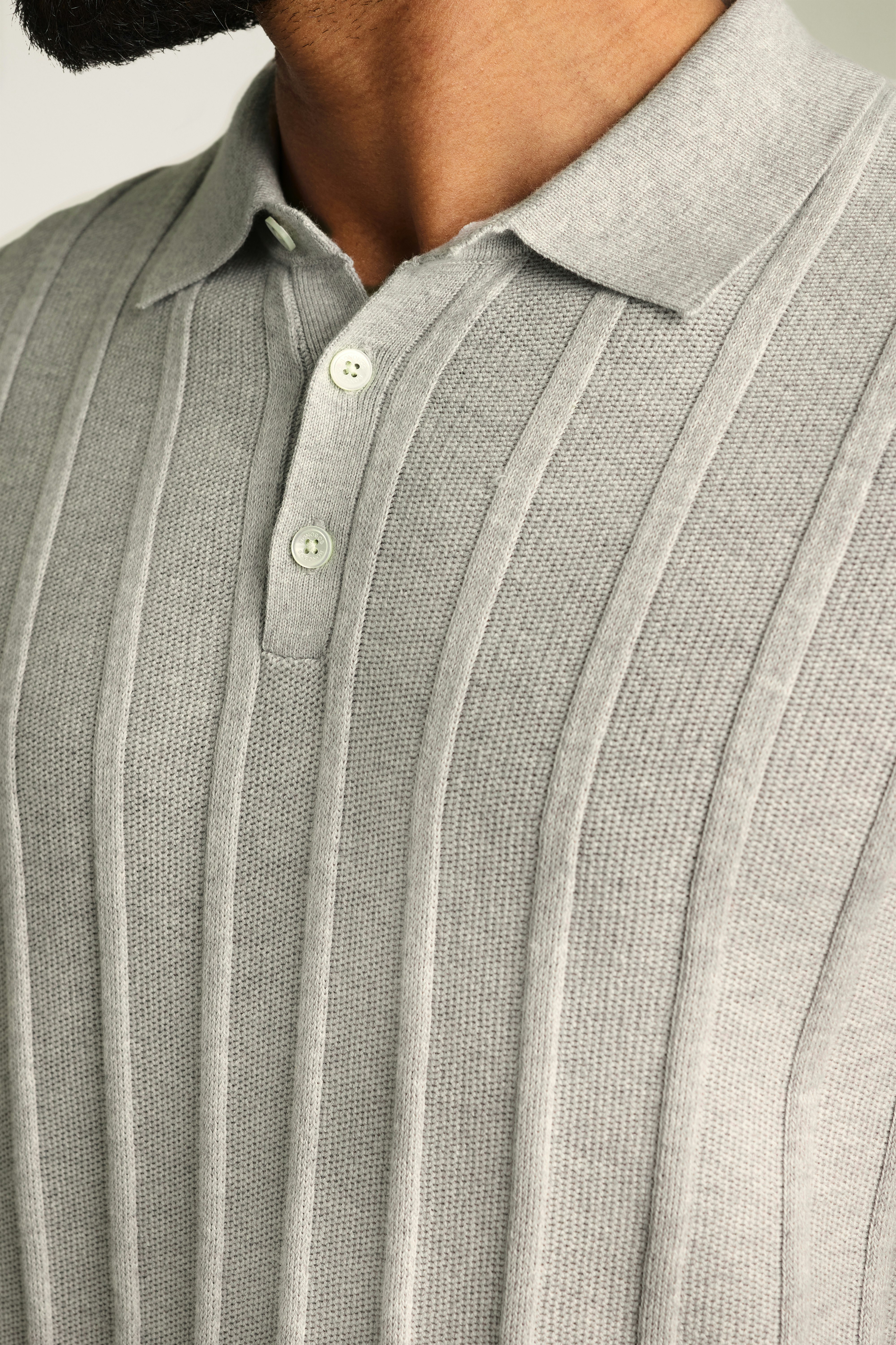 Hudson Sweater Polo silver grey honeycomb cotton