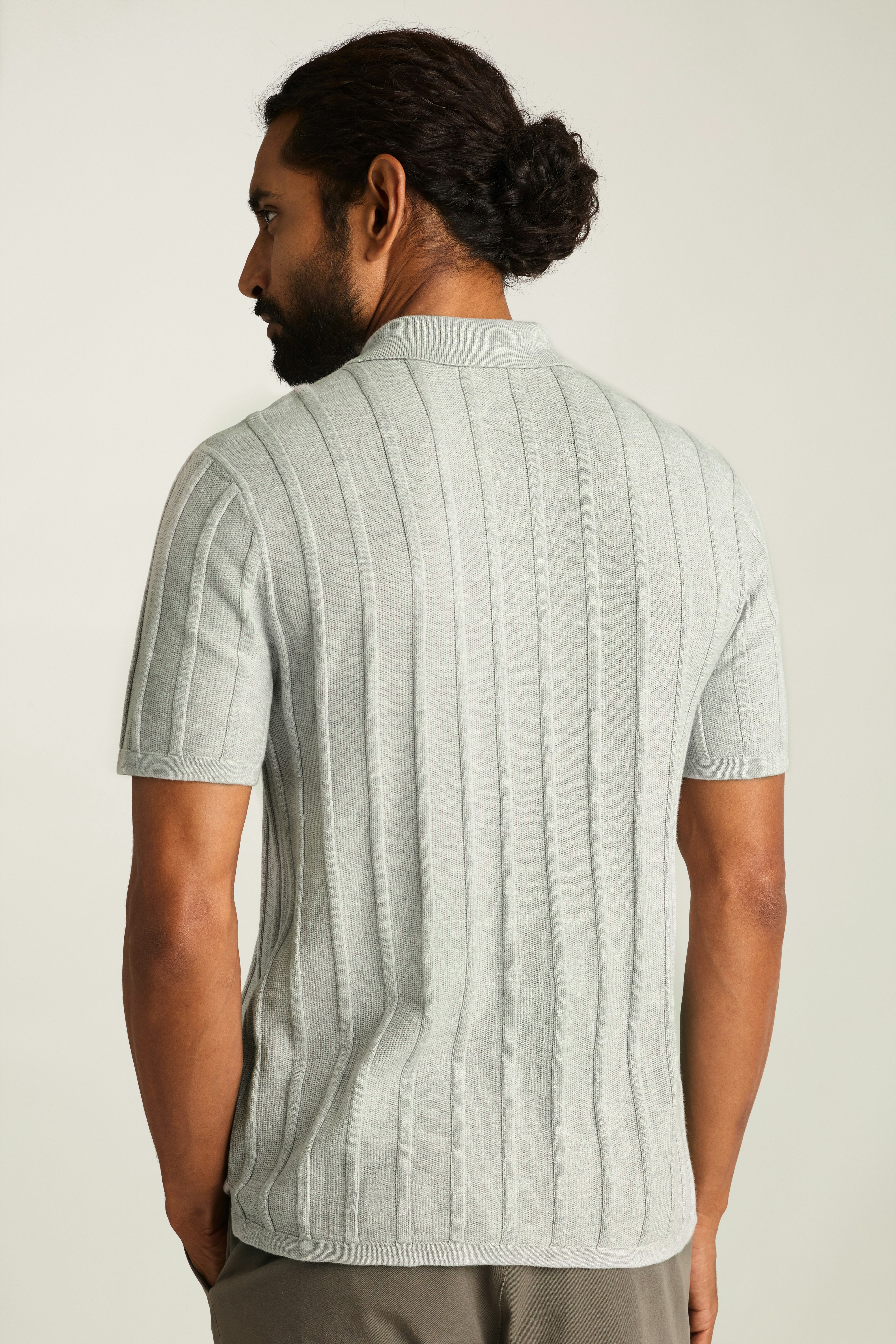 Hudson Sweater Polo silver grey honeycomb cotton