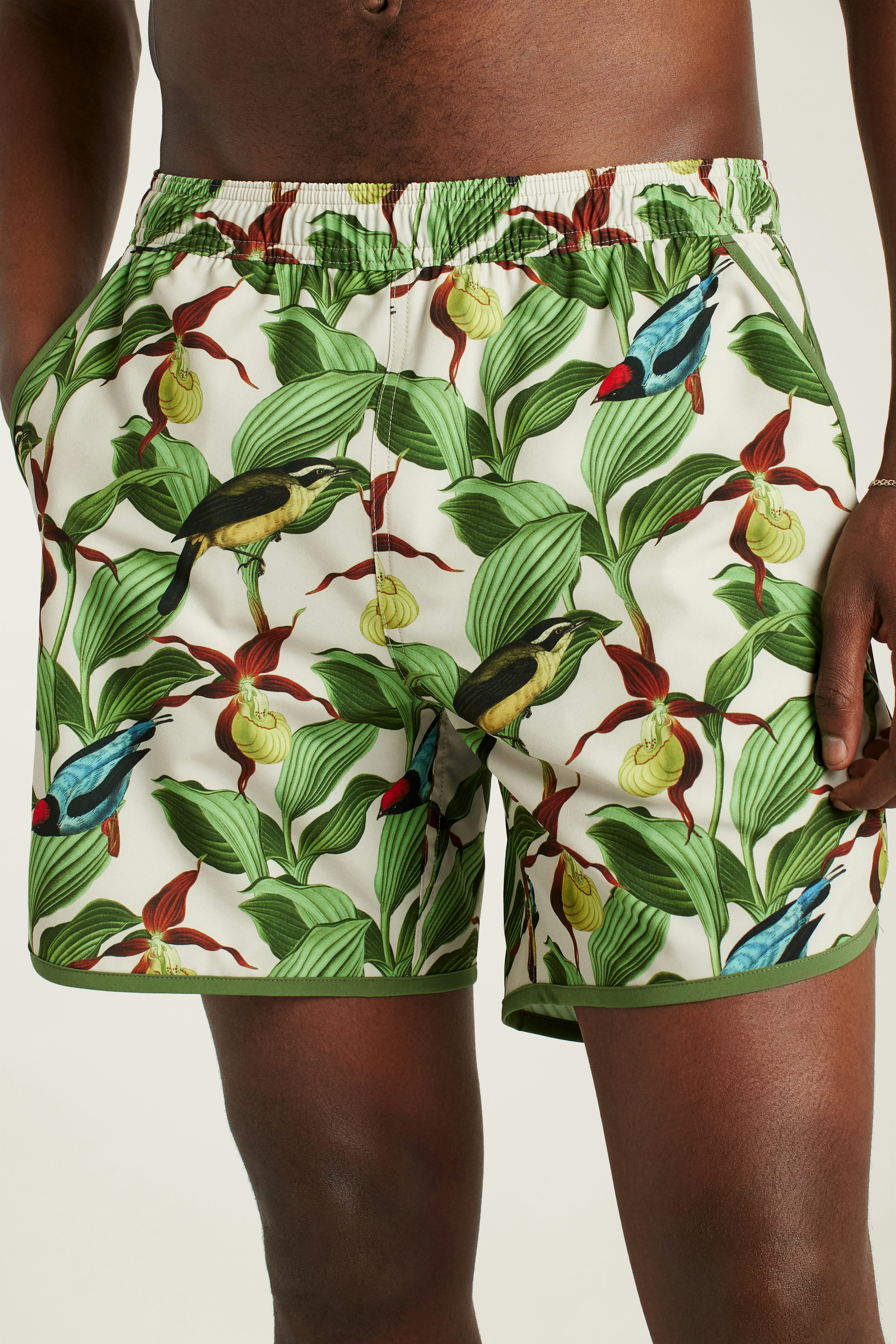 Throwback Swim Trunks khaki garden party