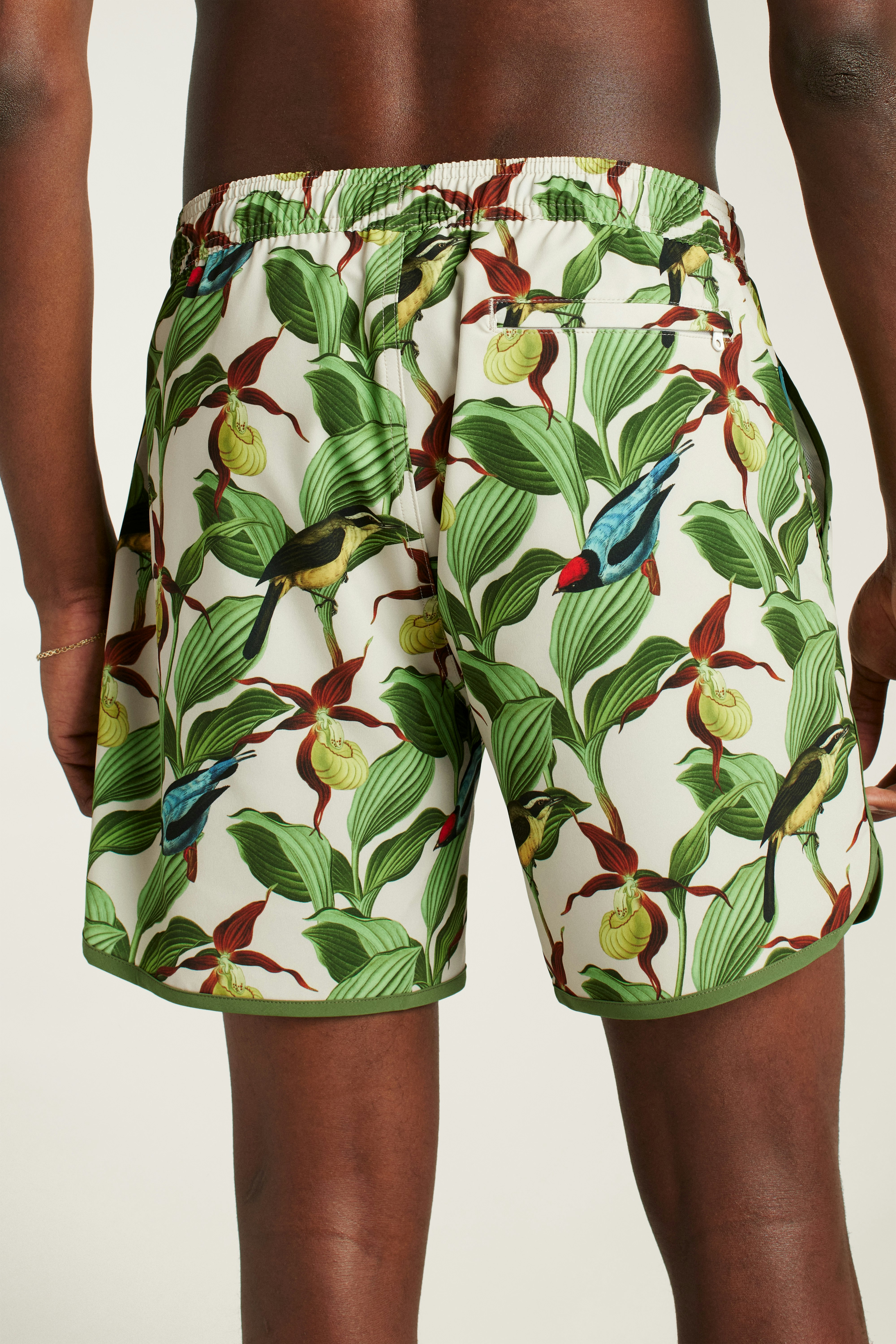 Throwback Swim Trunks khaki garden party