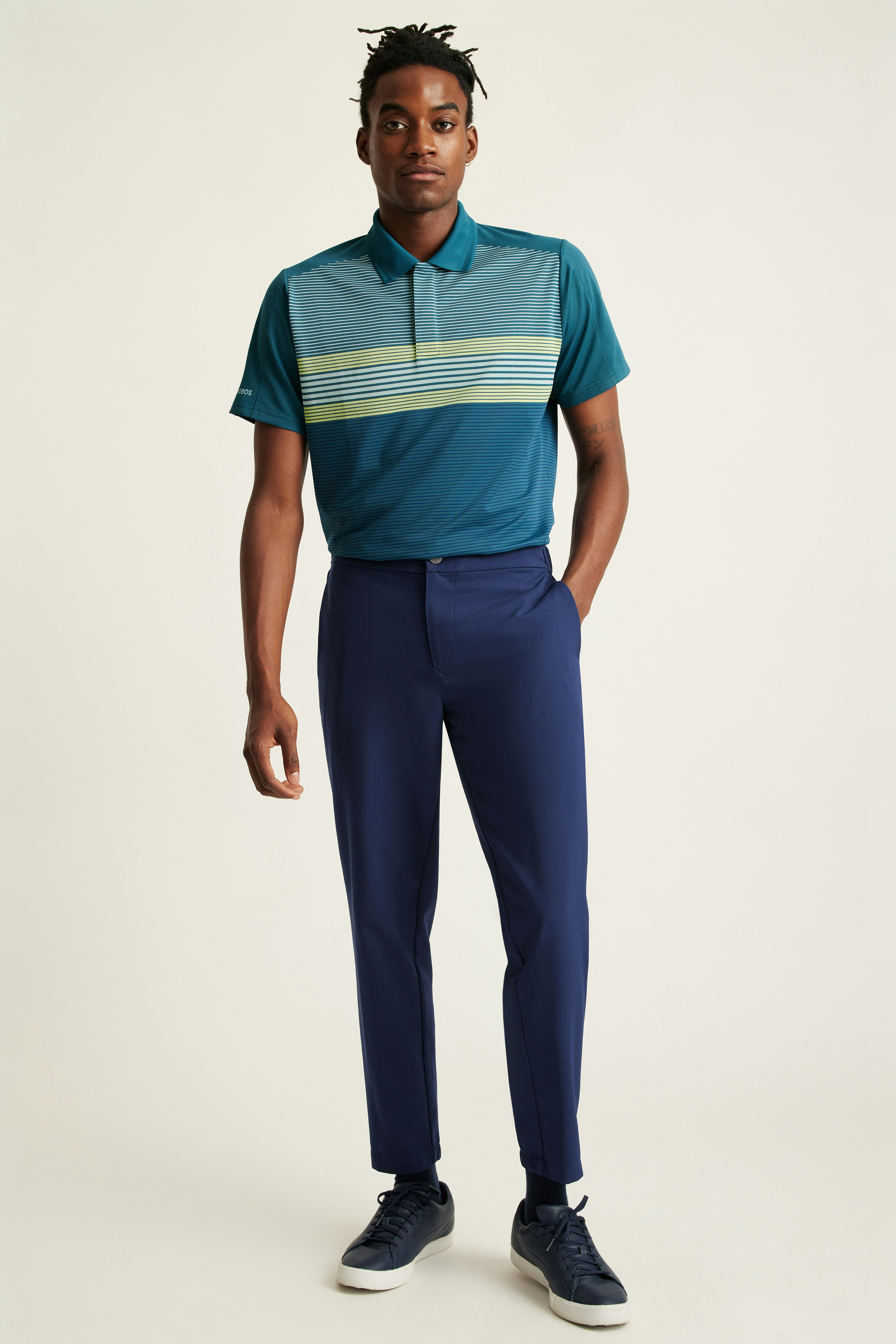 Tour Pique Polo blue green golf multistripe
