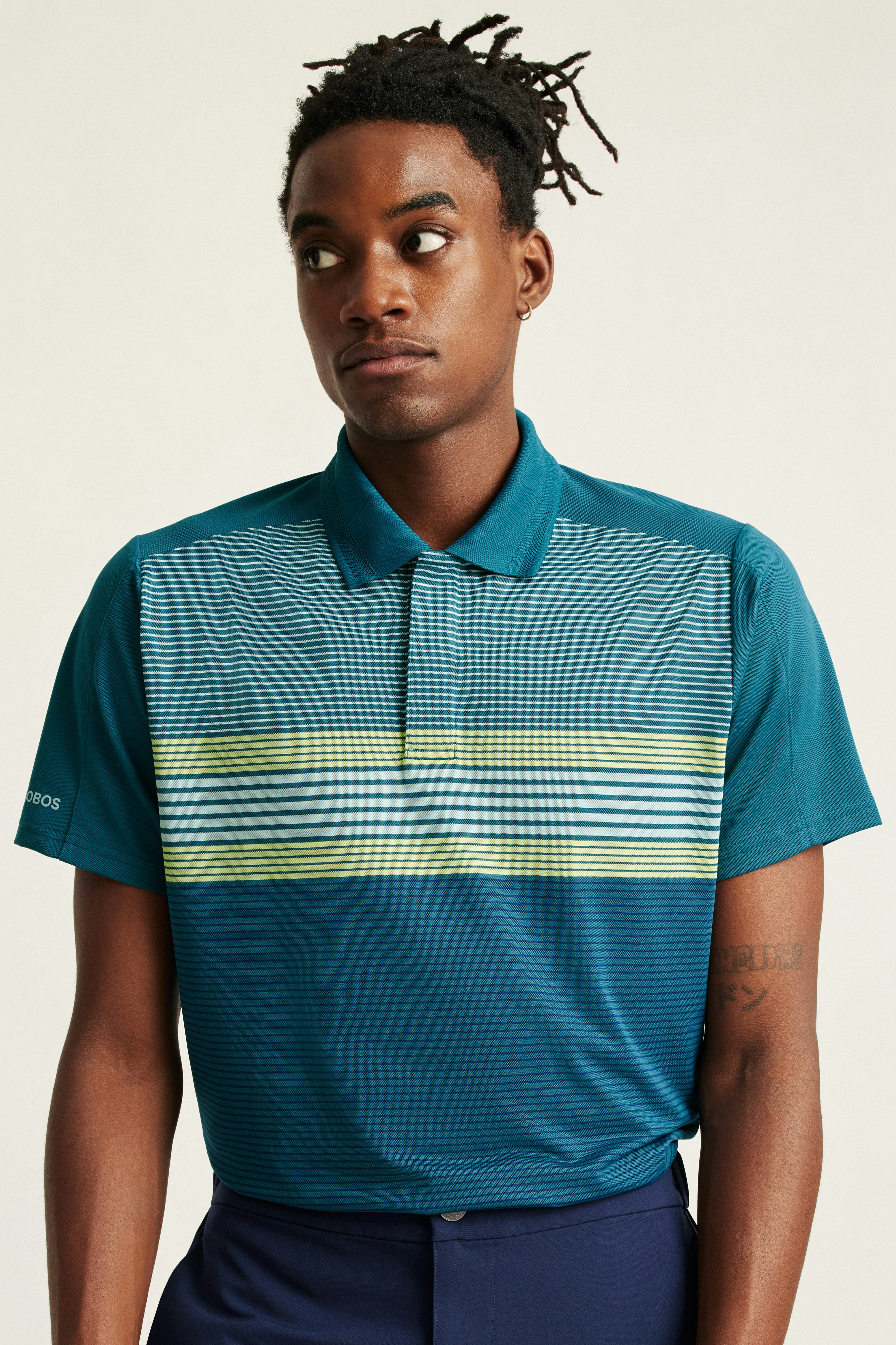 Tour Pique Polo blue green golf multistripe 3 Tour Pique Polo blue green golf multistripe