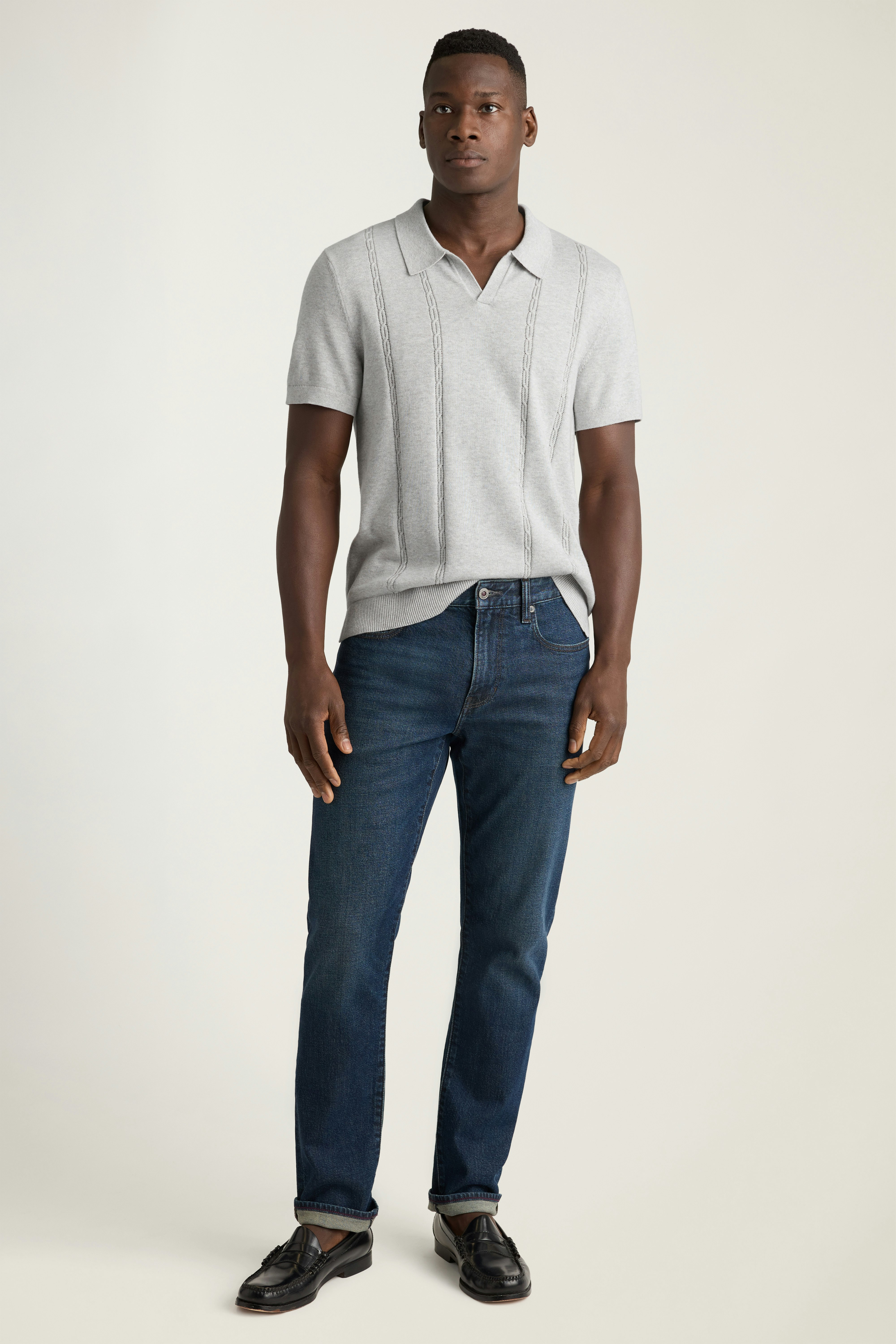 Hudson Sweater Polo heather grey cotton cable
