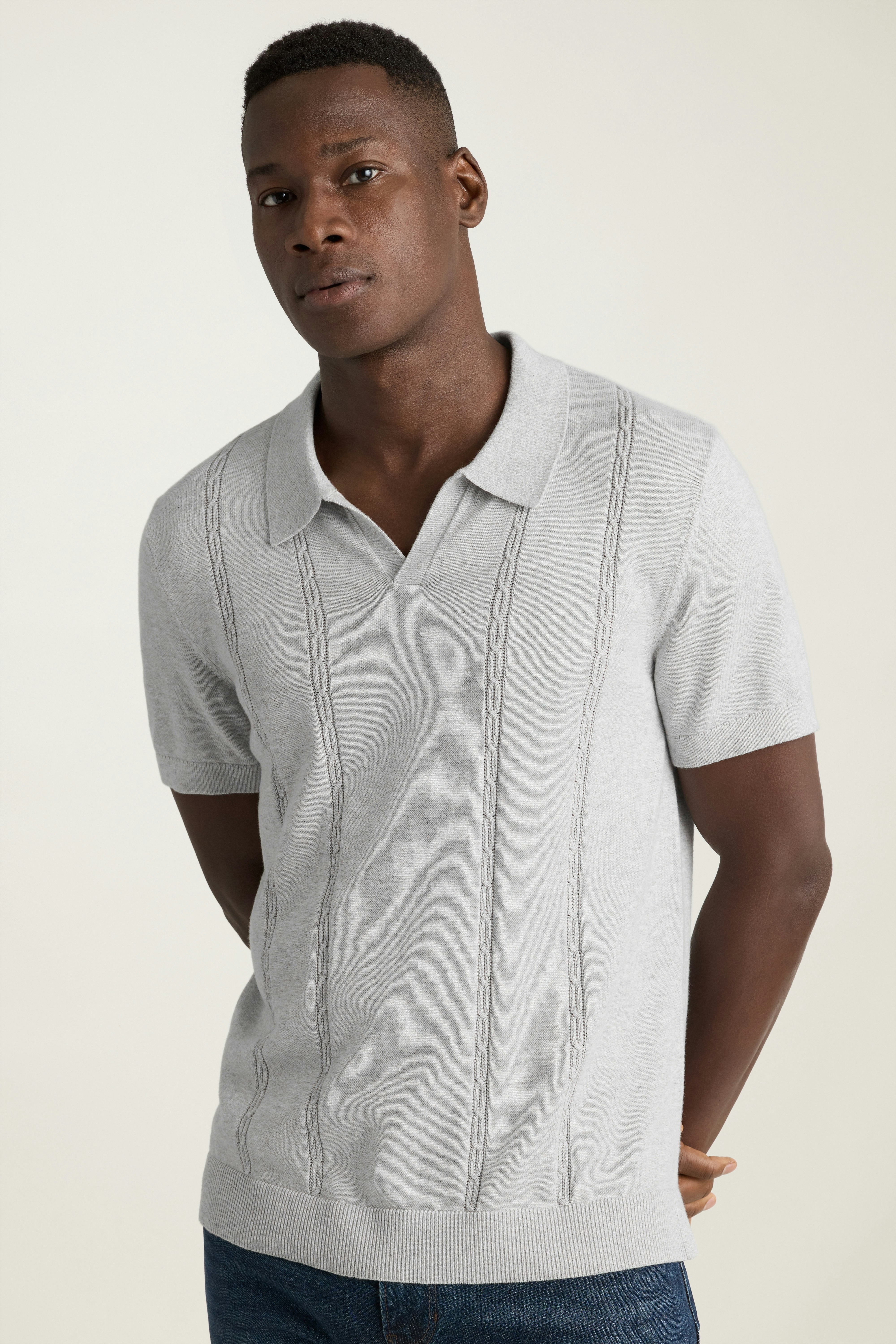 Hudson Sweater Polo heather grey cotton cable