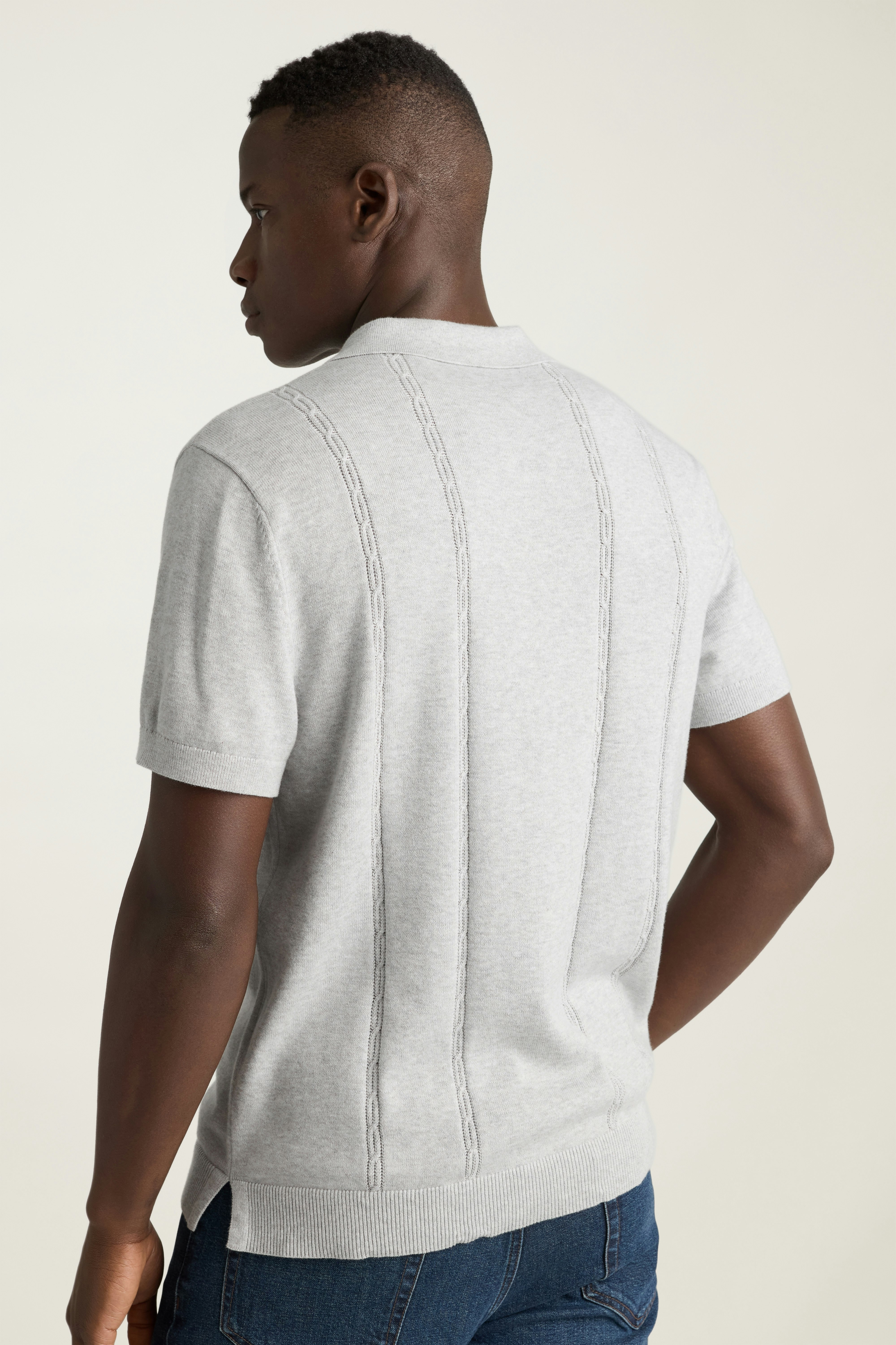 Hudson Sweater Polo heather grey cotton cable