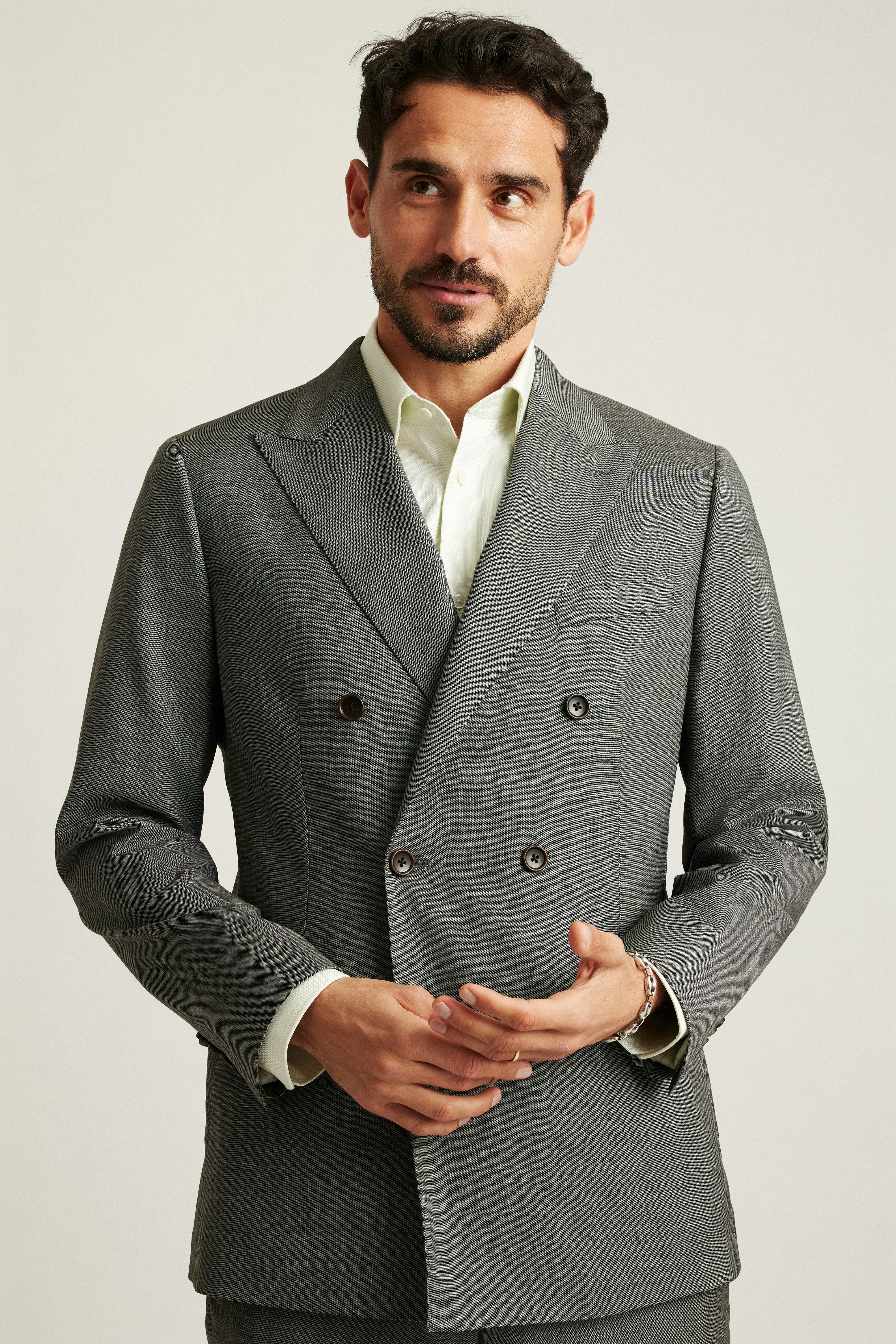 Jetsetter Italian Wool Double Breasted Blazer grey sharkskin
