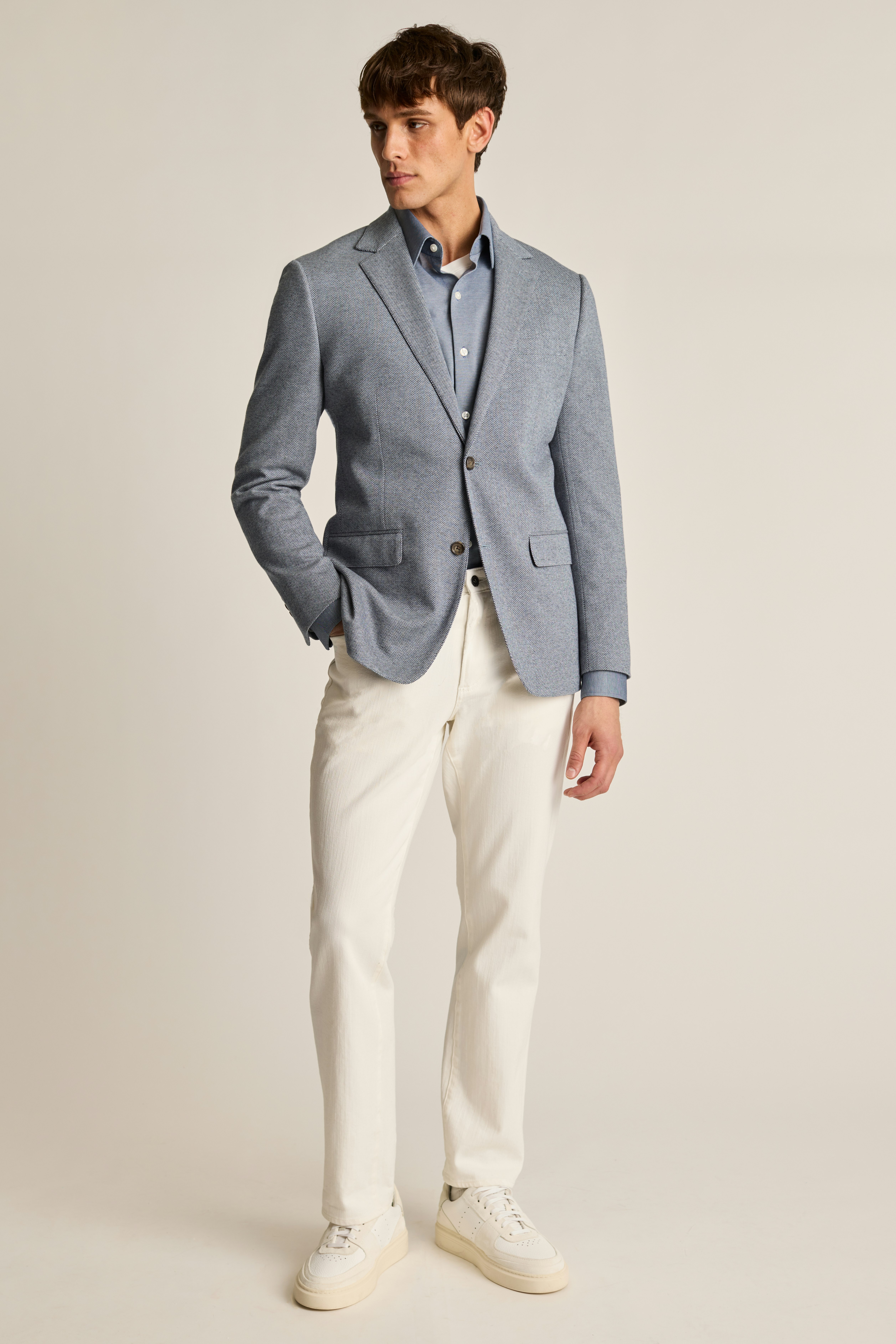 Jetsetter Knit Blazer mid blue herringbone
