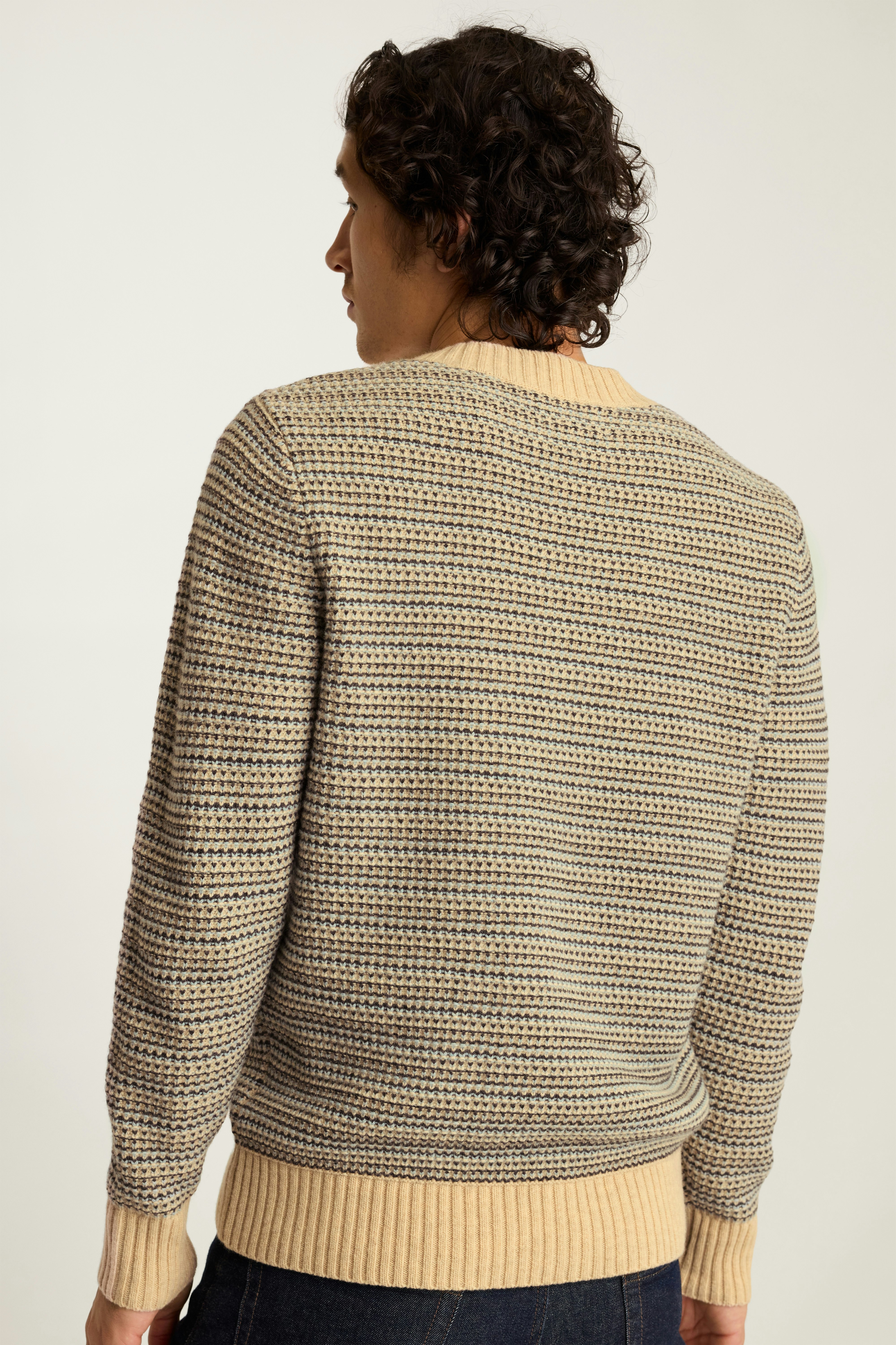 Tricolor V Neck Sweater oatmeal tricolor stripe
