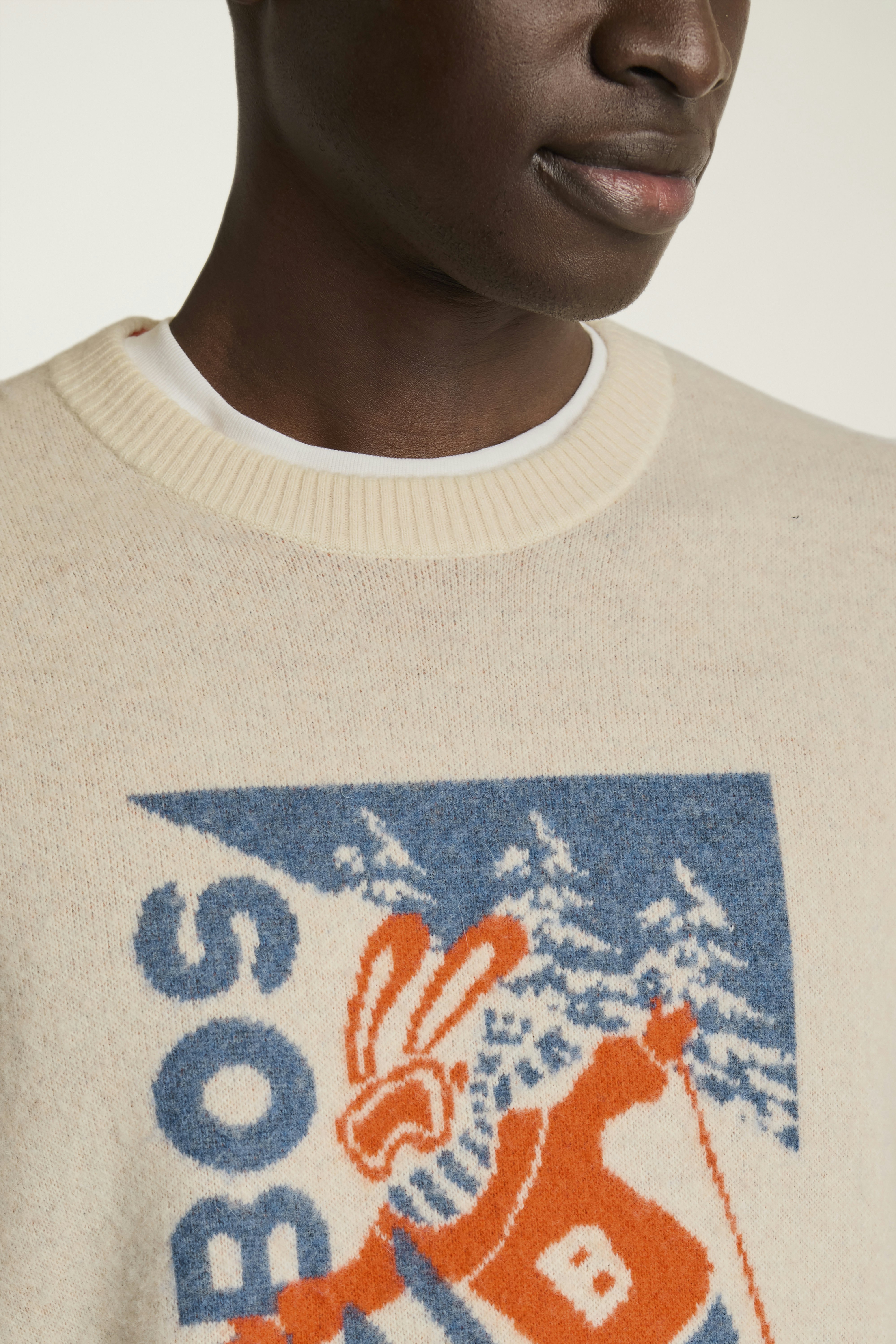 Extrafine Merino Ski Bunny Sweater white scenic print