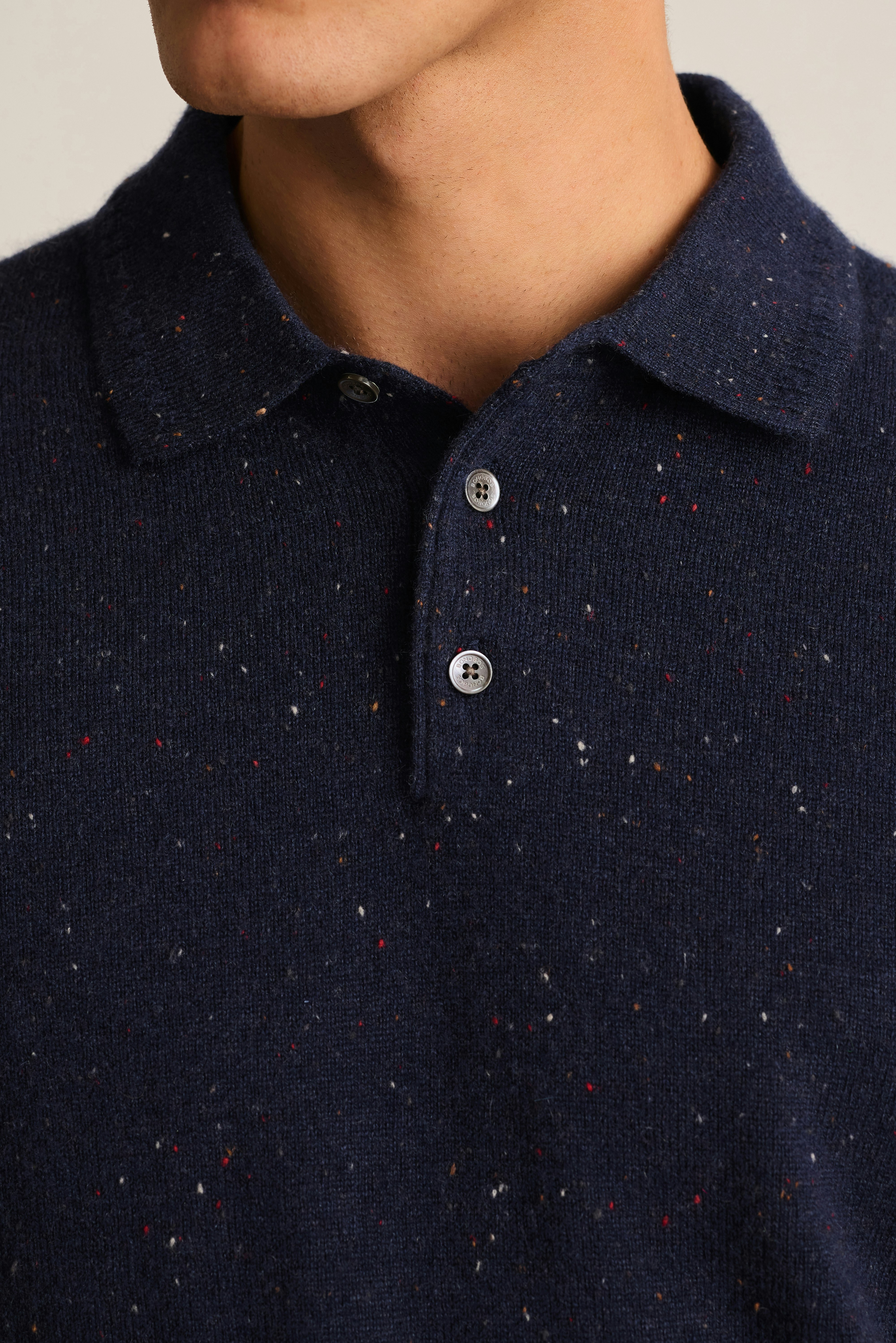 Cashmere Sweater Polo navy blue donegal