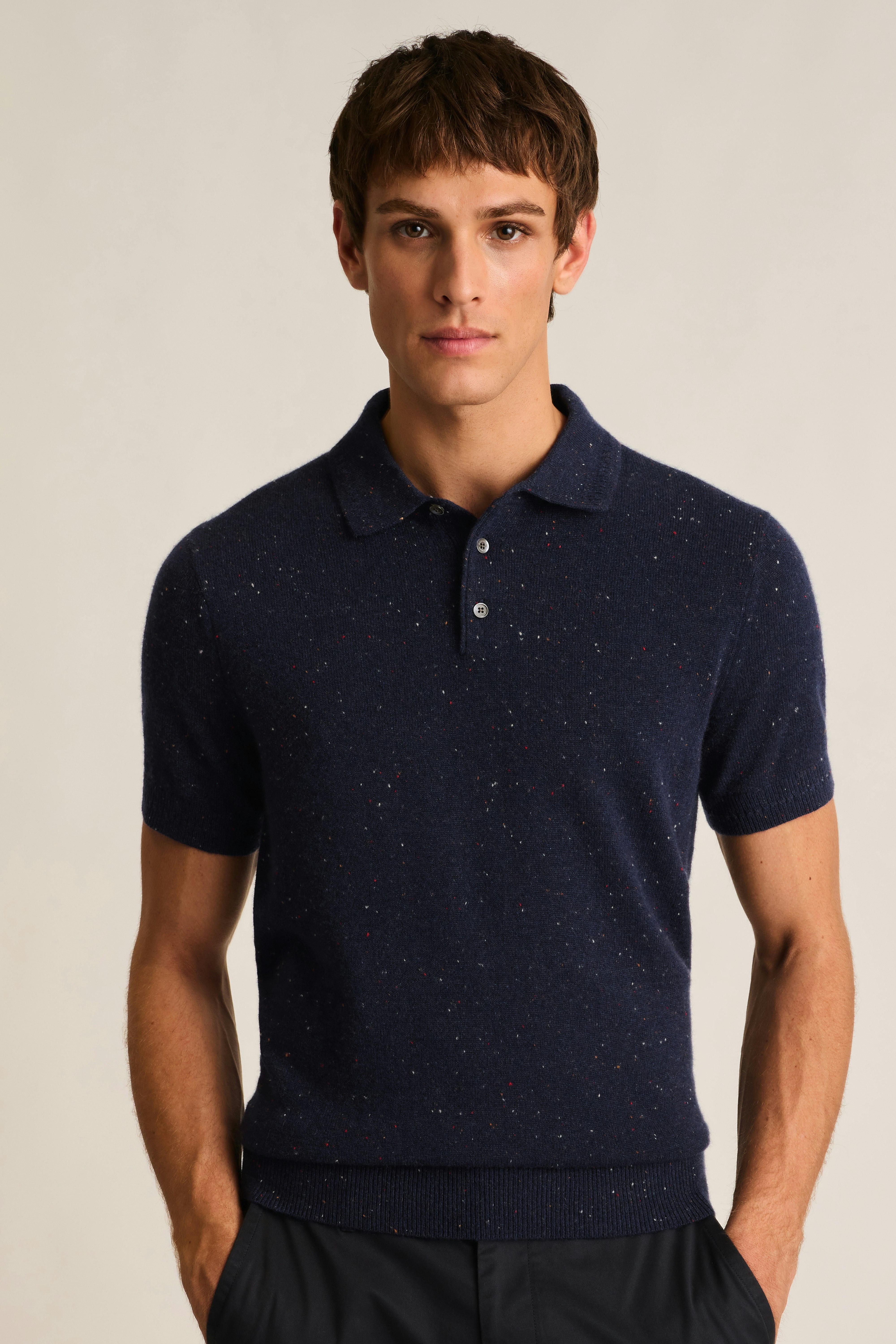 Cashmere Sweater Polo navy blue donegal
