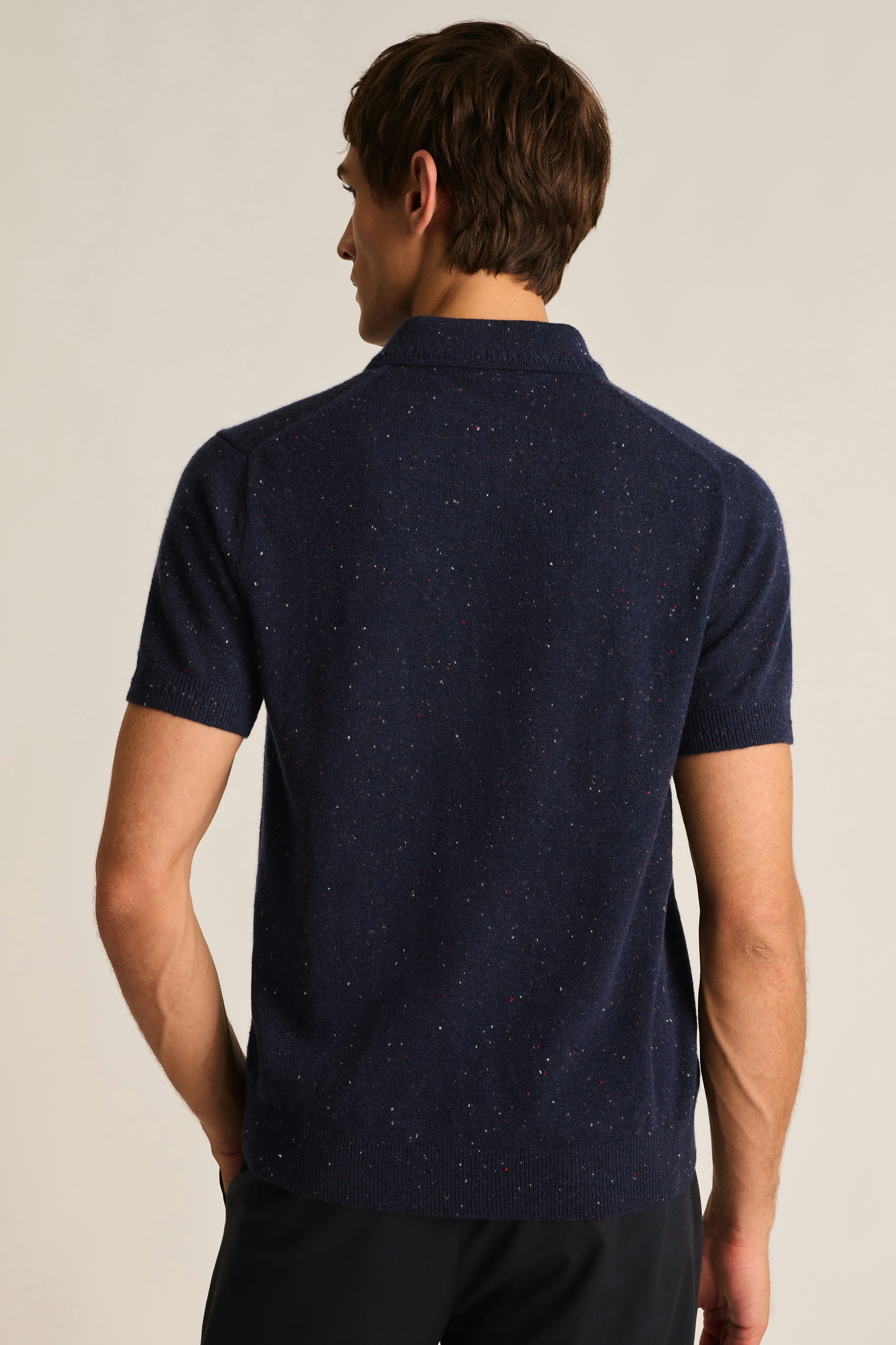 Cashmere Sweater Polo navy blue donegal