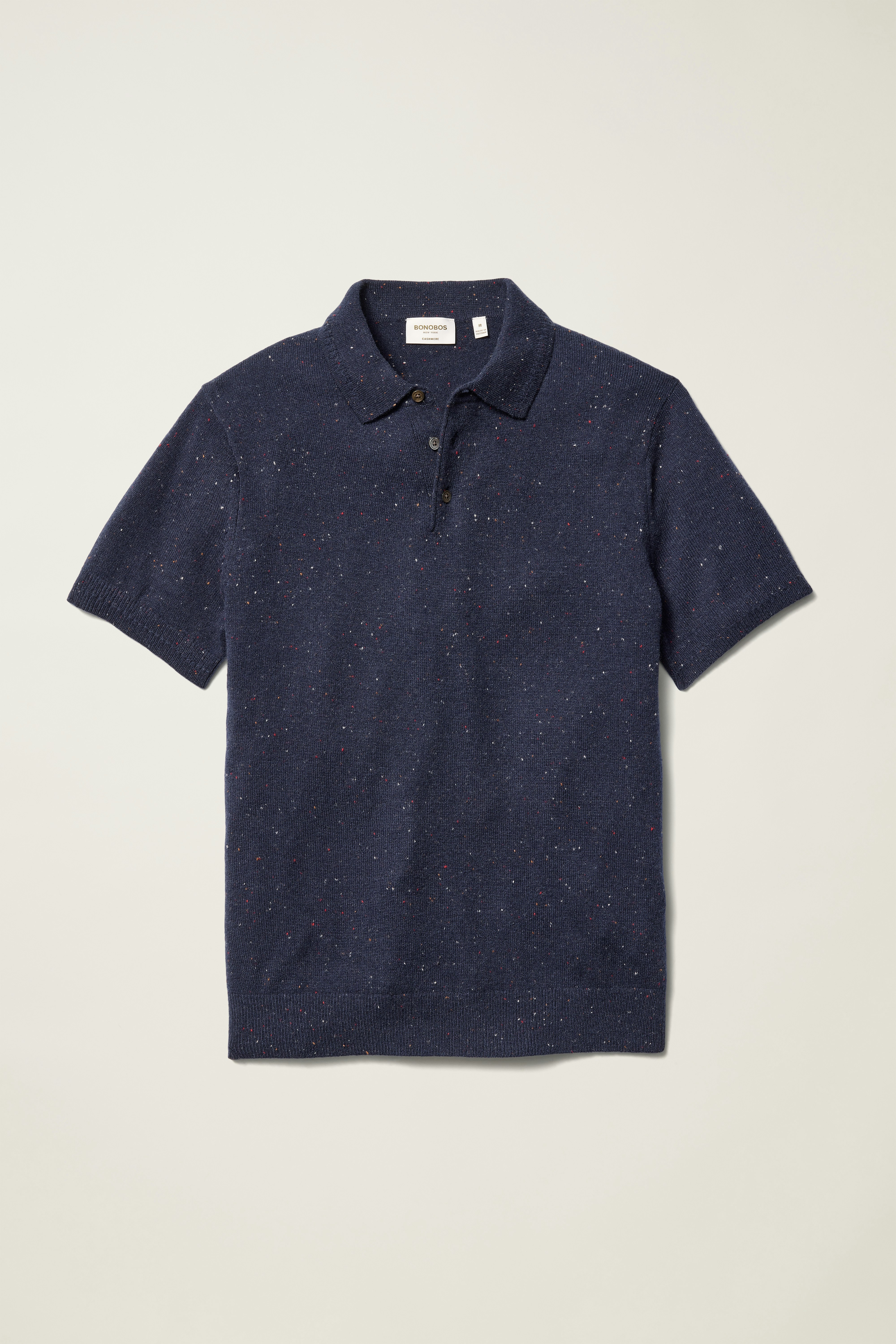 Cashmere Sweater Polo navy blue donegal