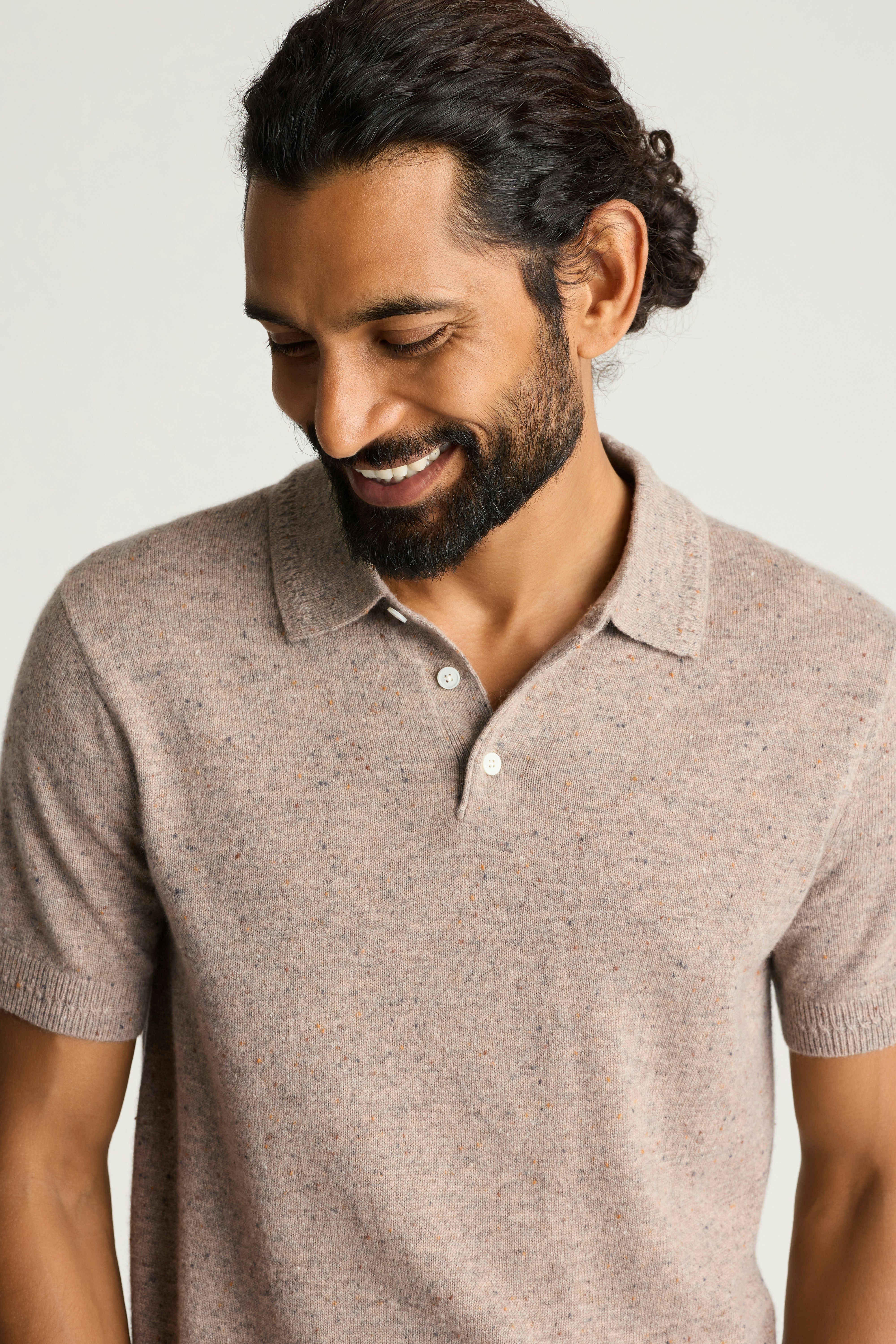 Cashmere Sweater Polo oatmeal donegal