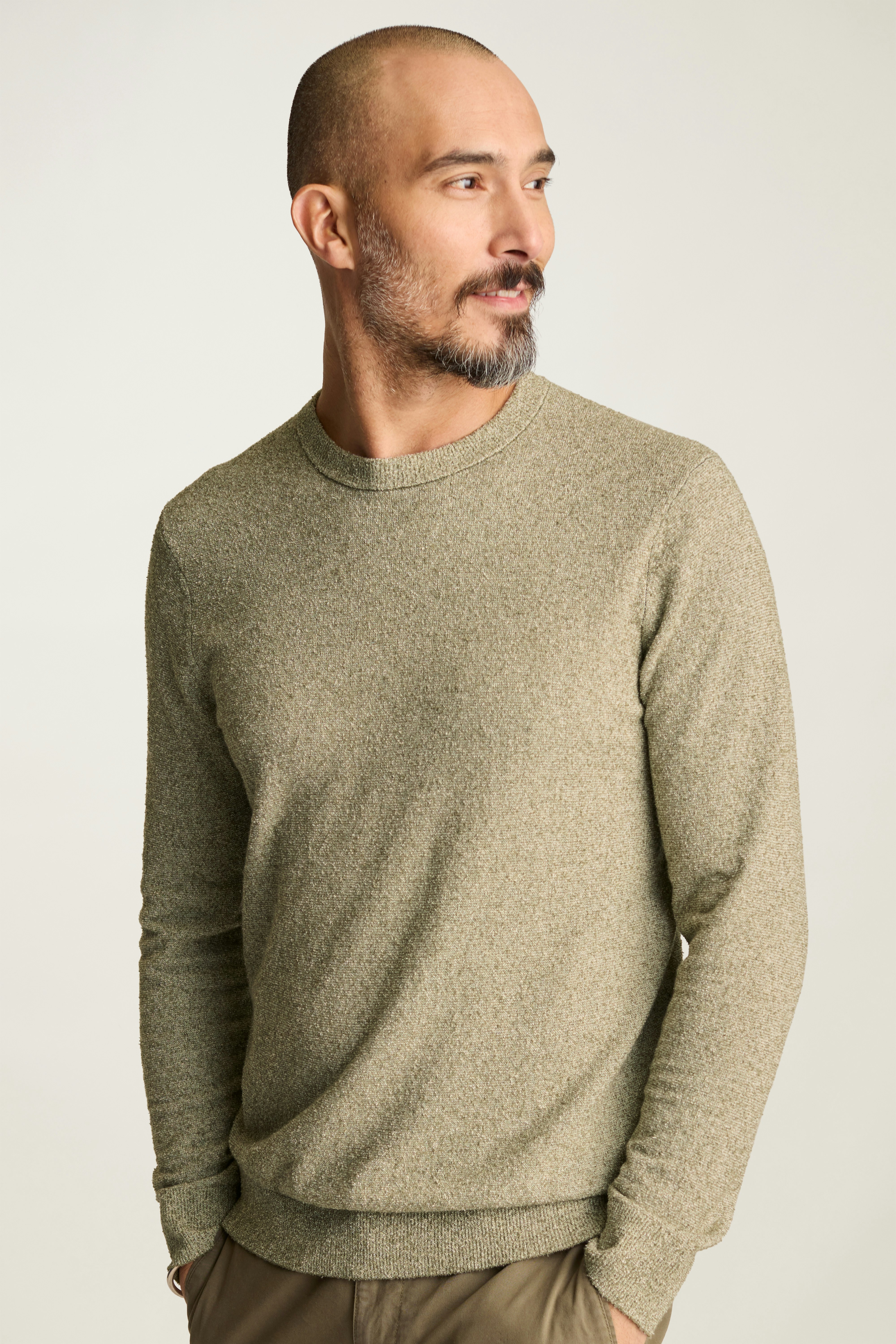 Boucle Cotton Sweater olive stripe