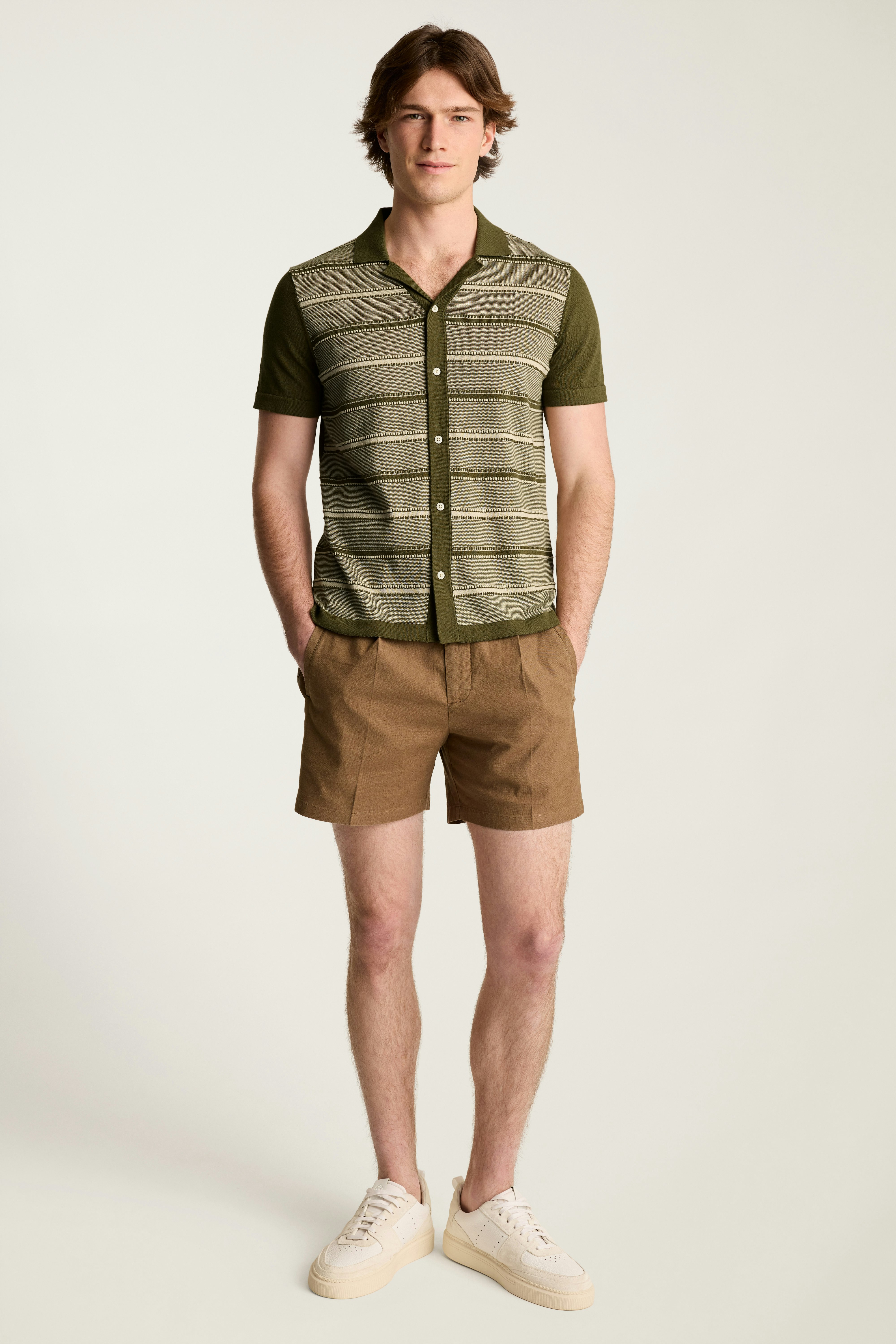 Hudson Cabana Sweater Polo green beige cotton stripe