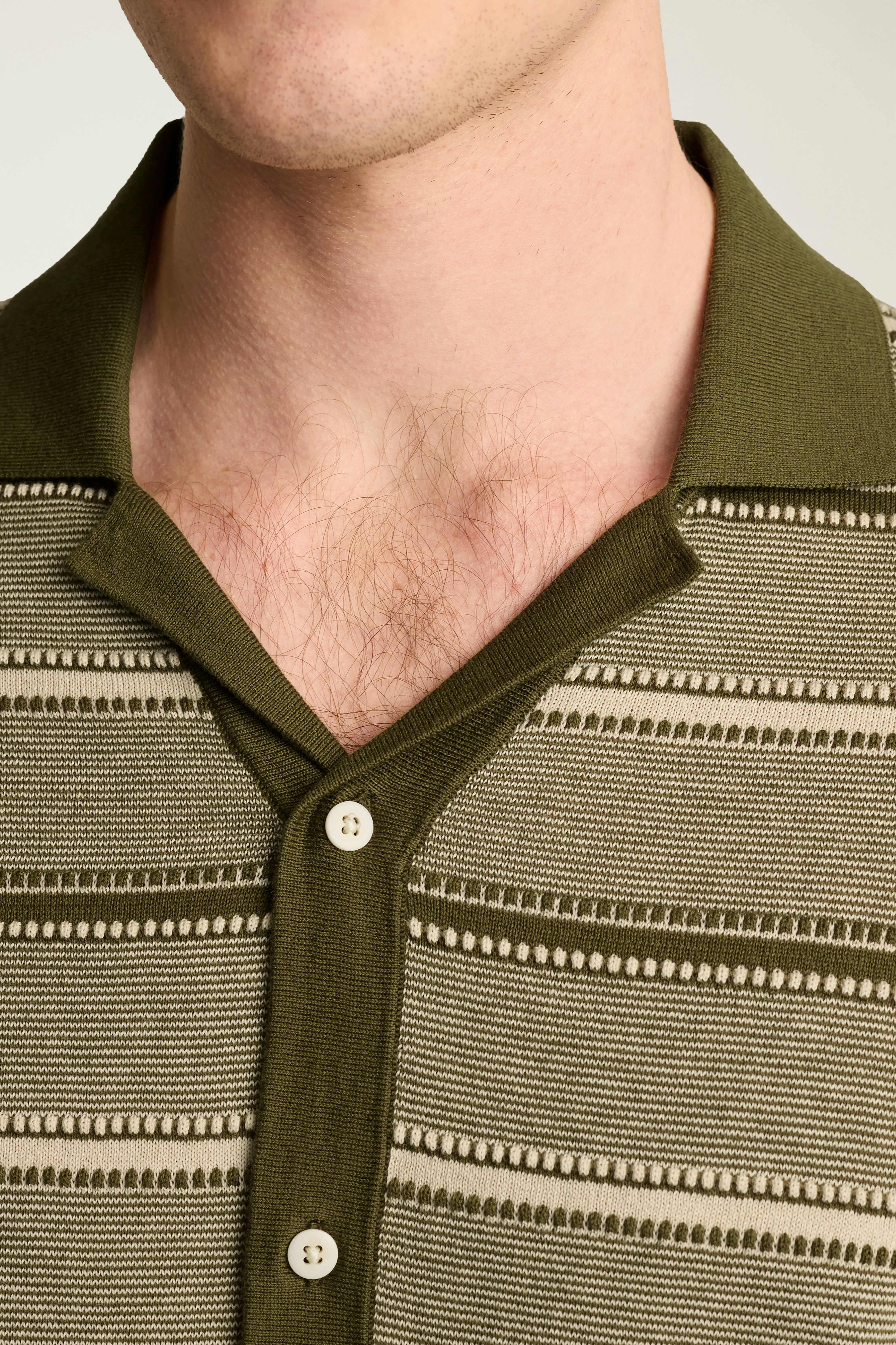 Hudson Cabana Sweater Polo green beige cotton stripe