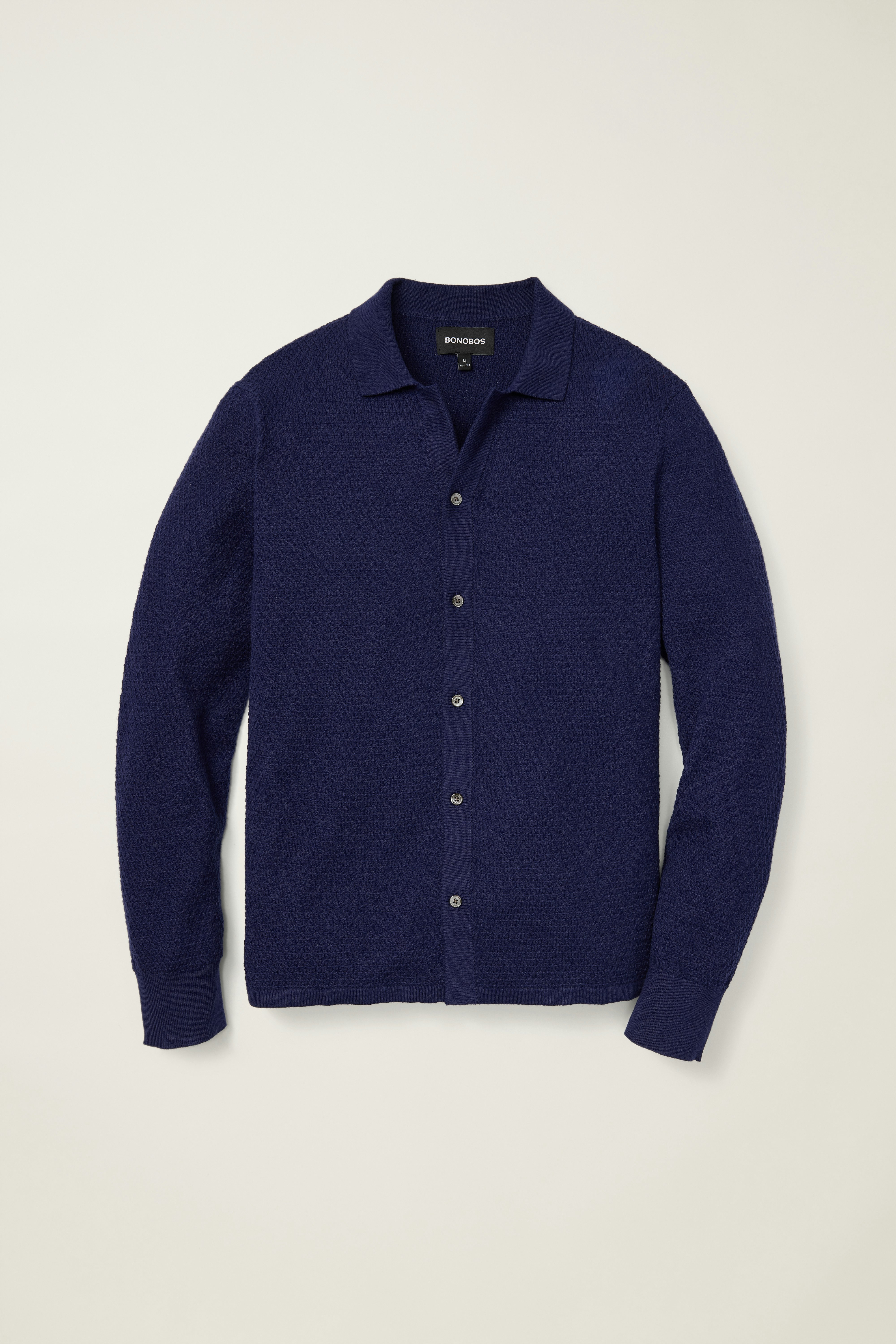 Hudson Long Sleeve Sweater Polo navy cotton cashmere diamond