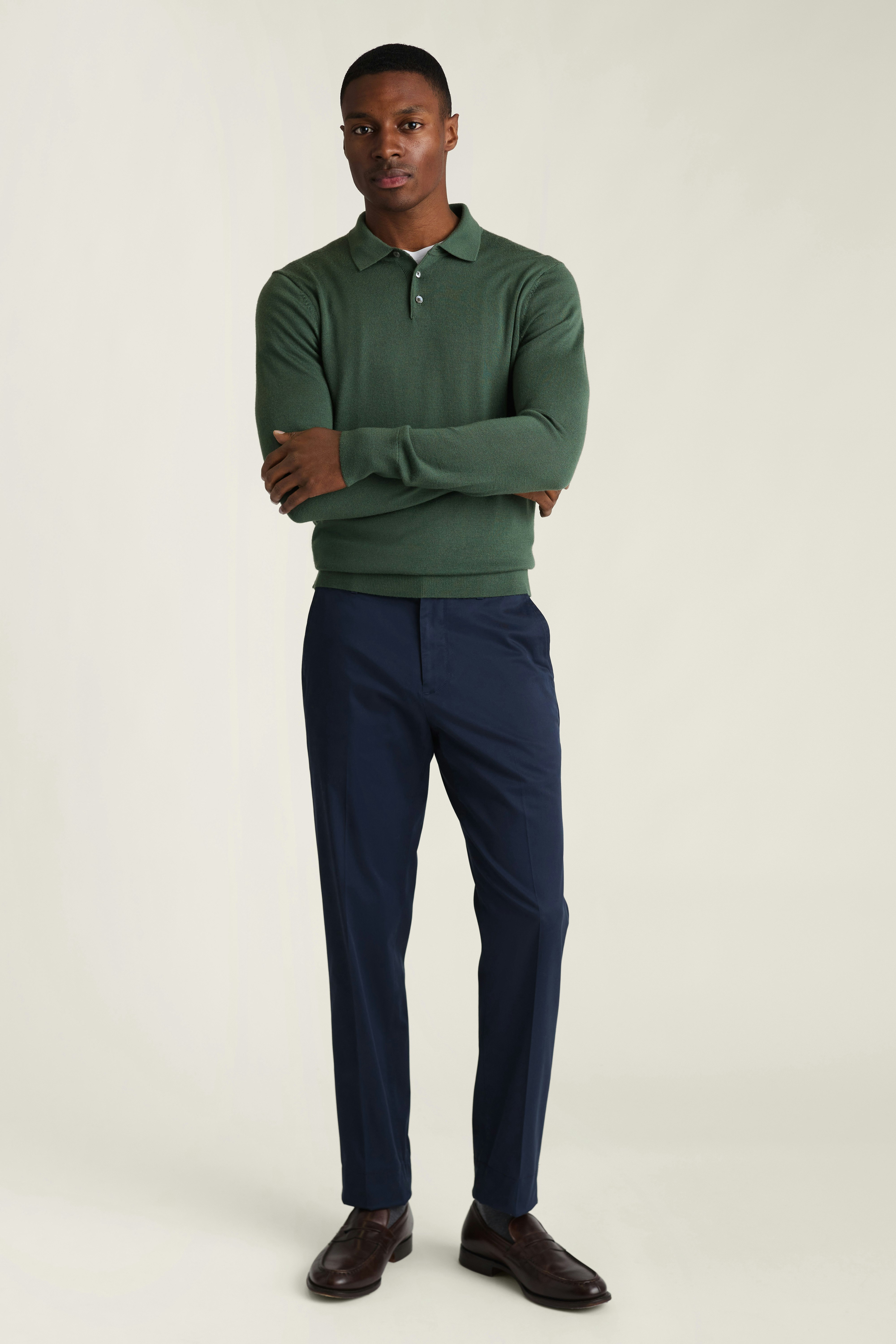 Merino Long Sleeve Sweater Polo light green merino