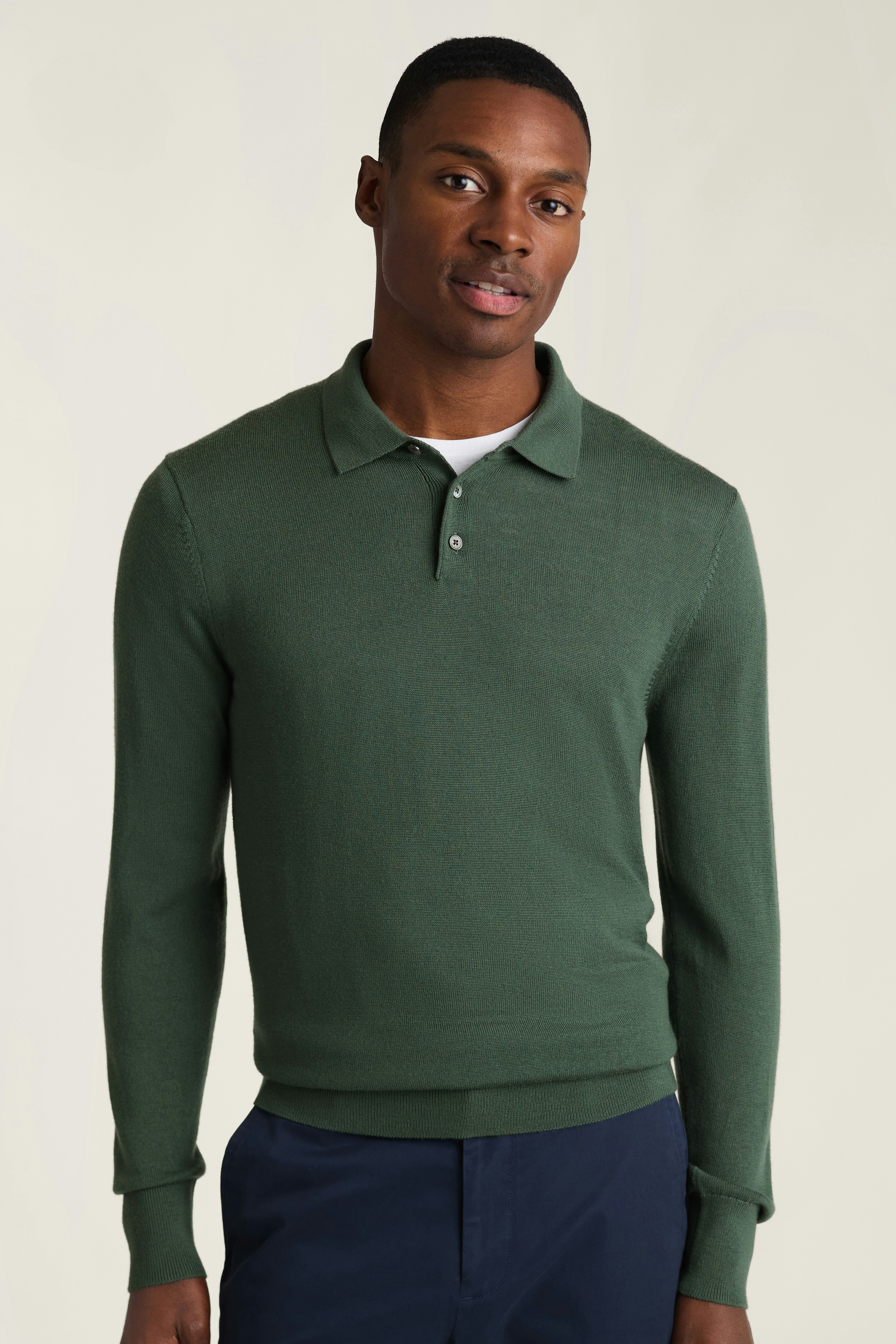 Merino Long Sleeve Sweater Polo light green merino